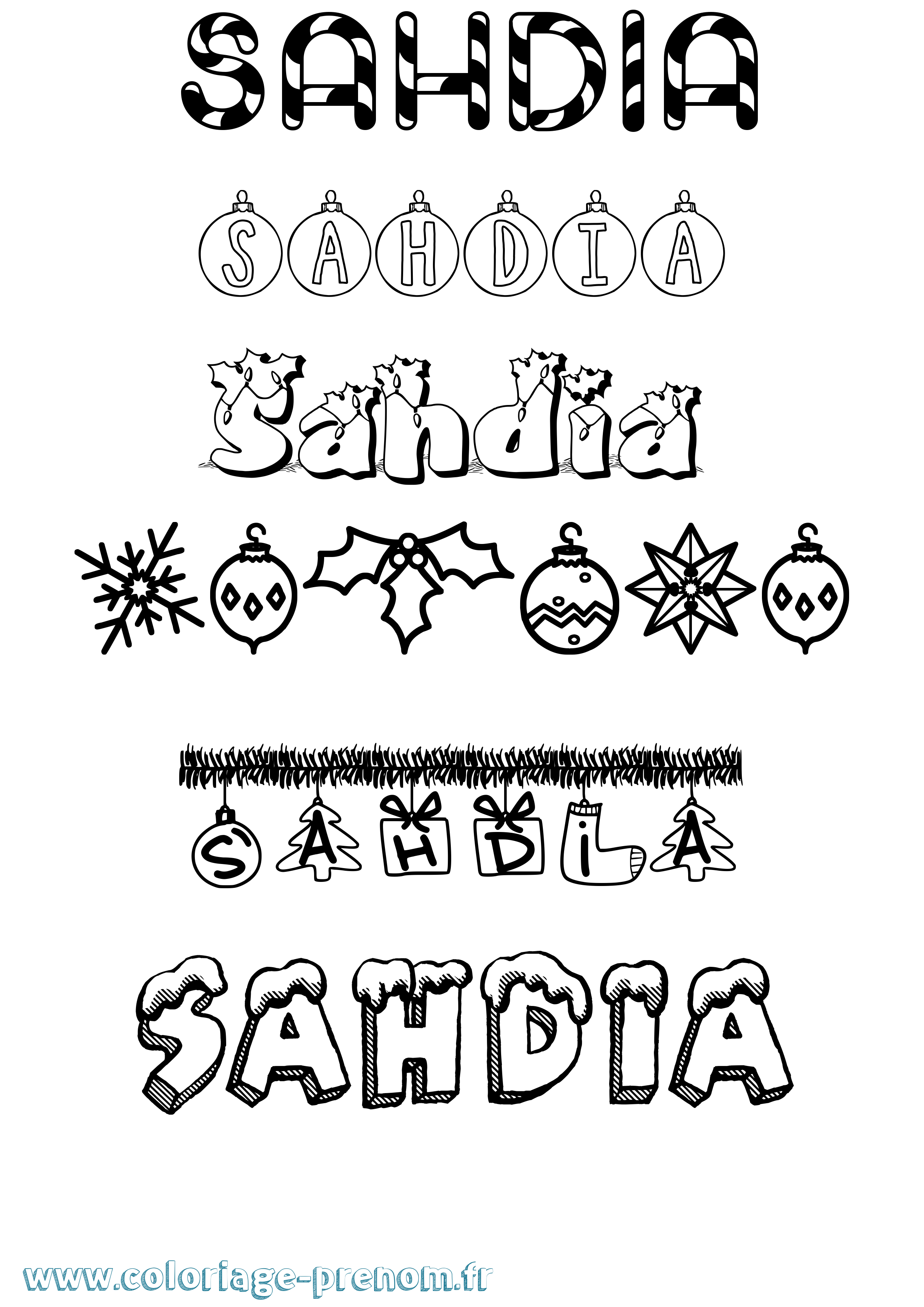Coloriage Sahdia Noël Coloriage prénom Sahdia Noël