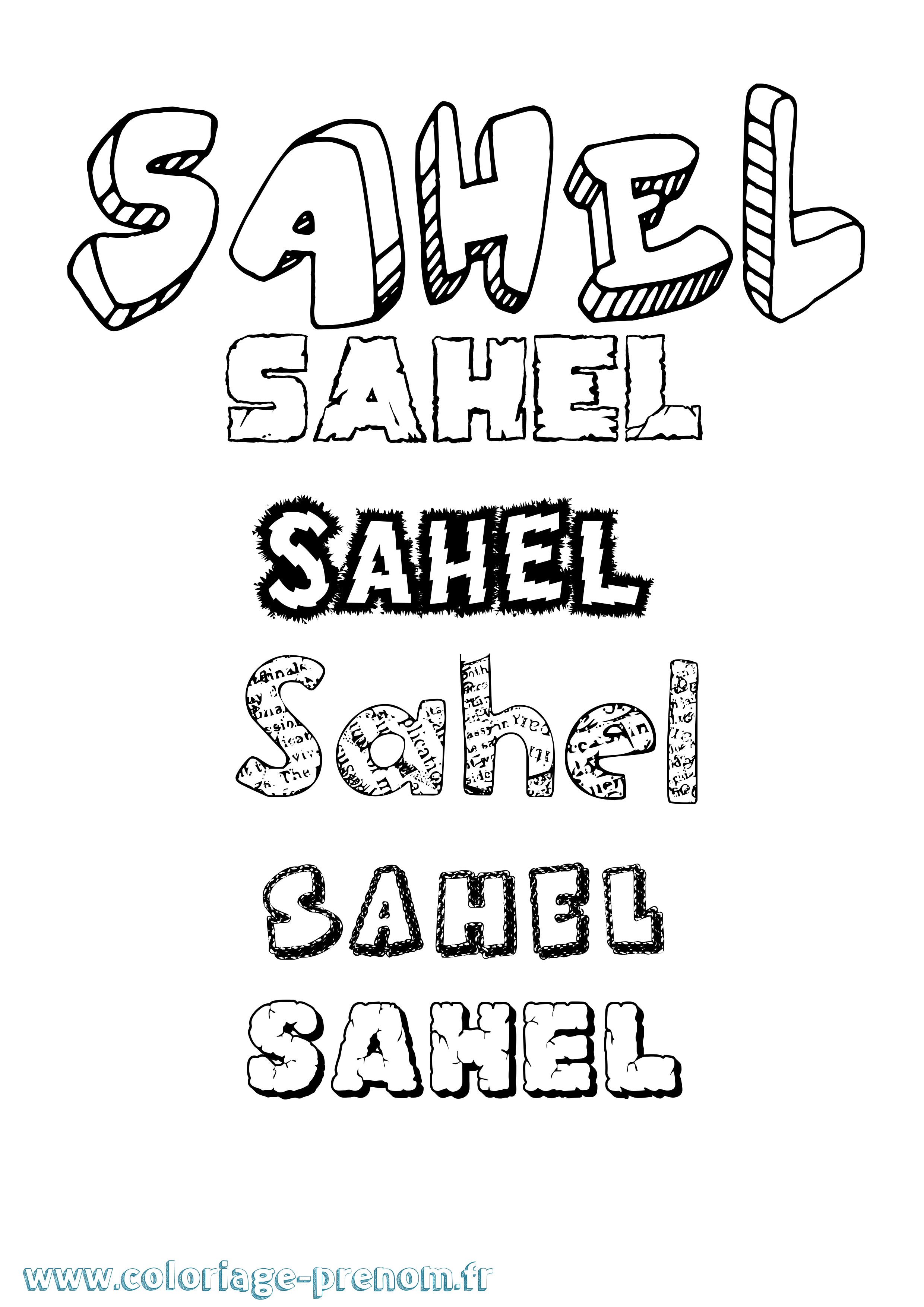 Coloriage Sahel Destructuré Coloriage prénom Sahel Destructuré
