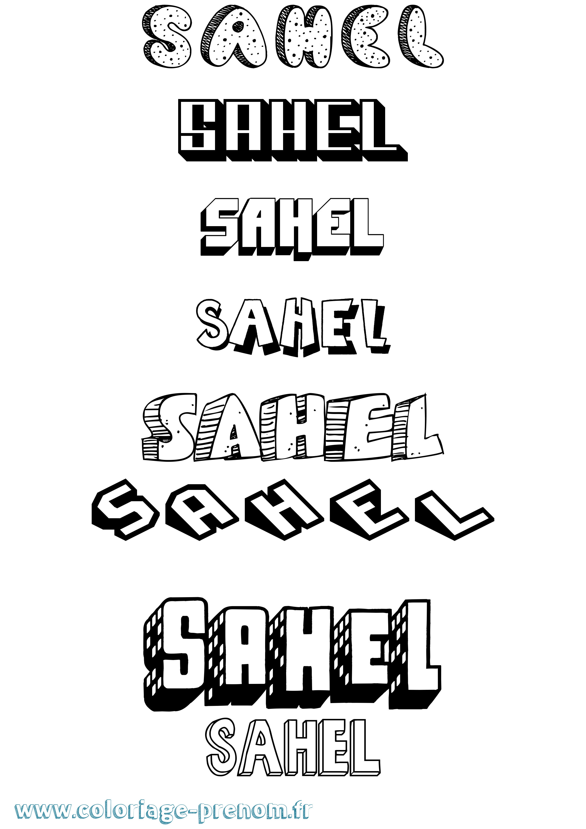 Coloriage Sahel Effet 3D Coloriage prénom Sahel Effet 3D