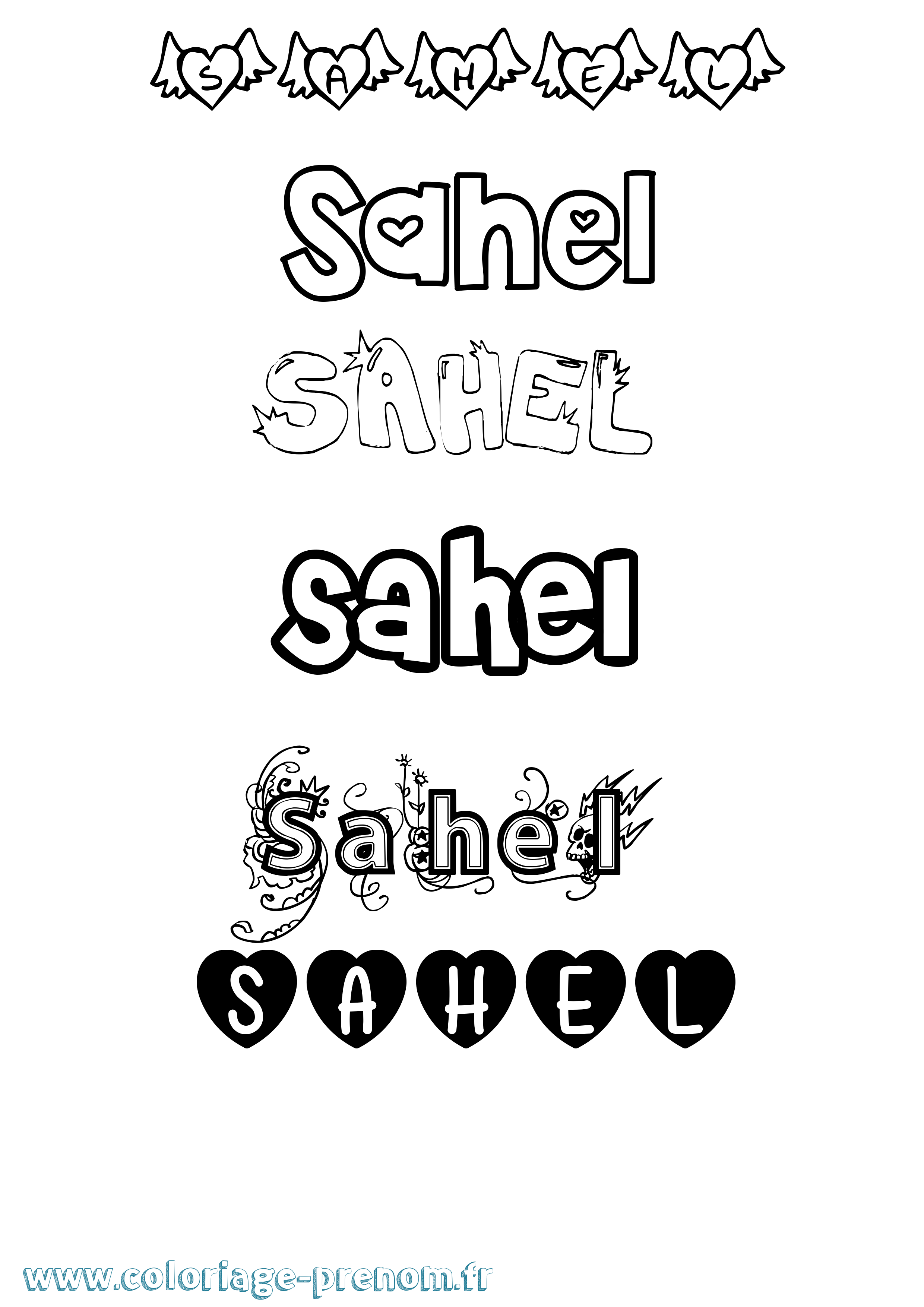 Coloriage Sahel Girly Coloriage prénom Sahel Girly