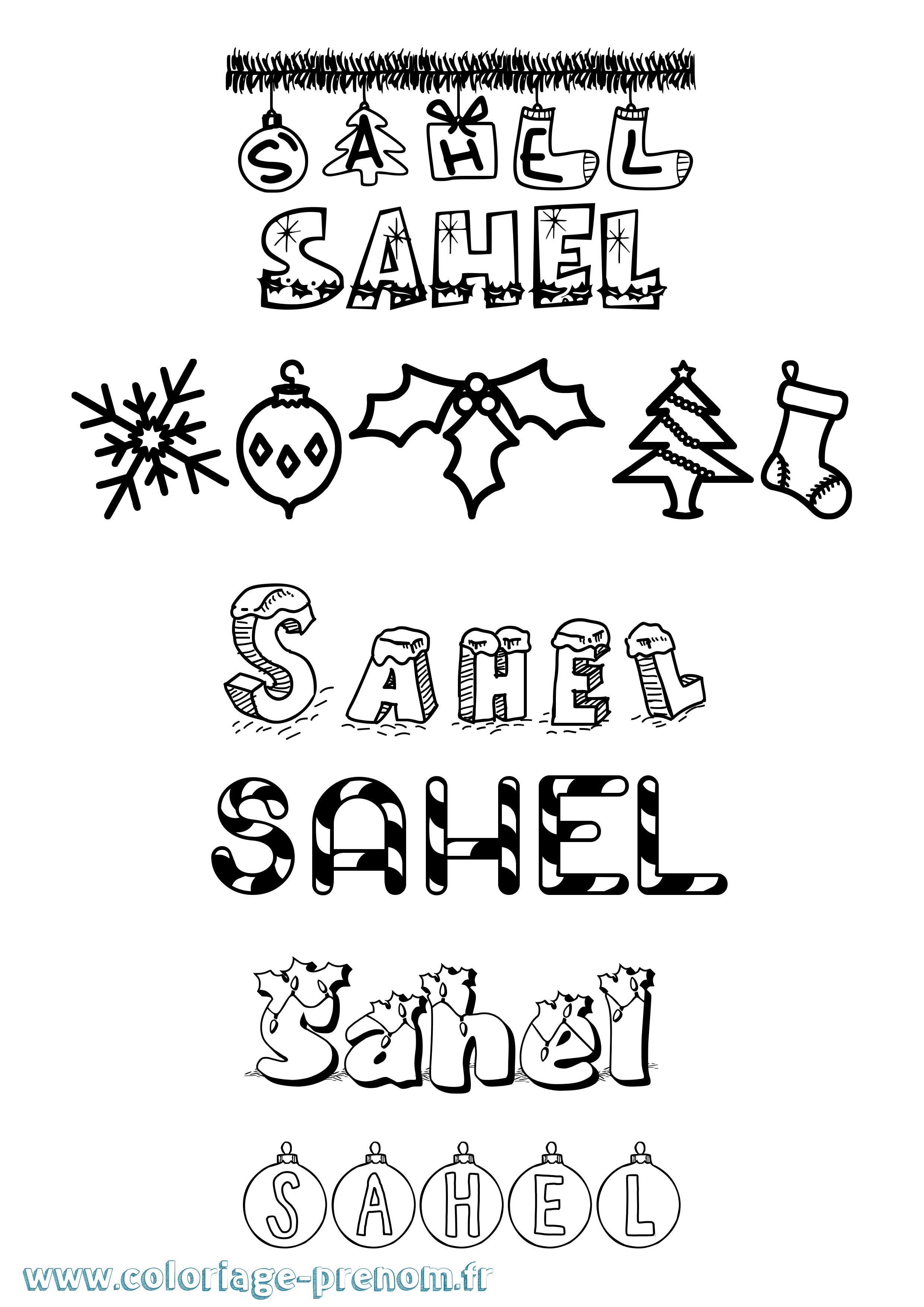 Coloriage Sahel Noël Coloriage prénom Sahel Noël