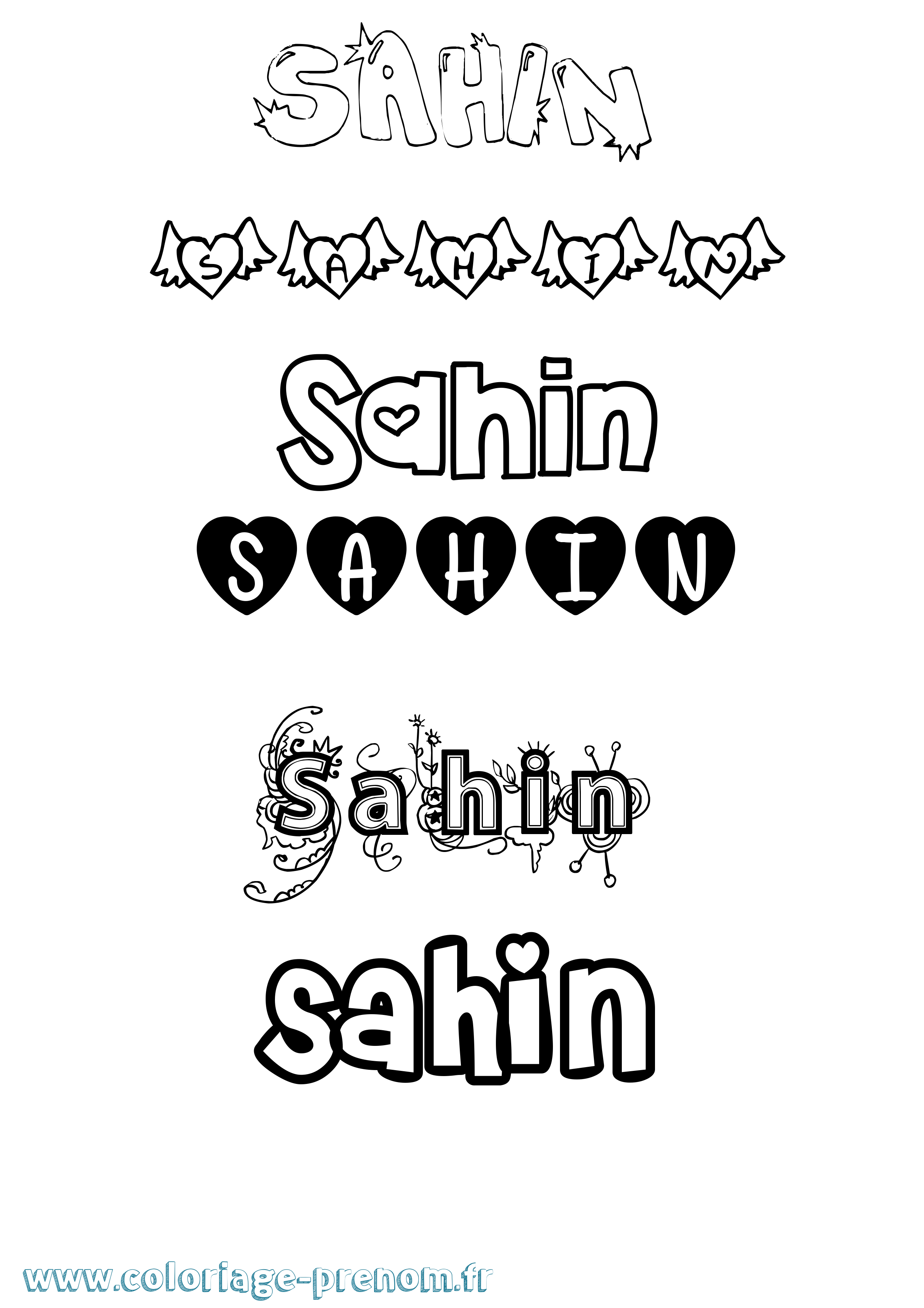 Coloriage Sahin Girly Coloriage prénom Sahin Girly