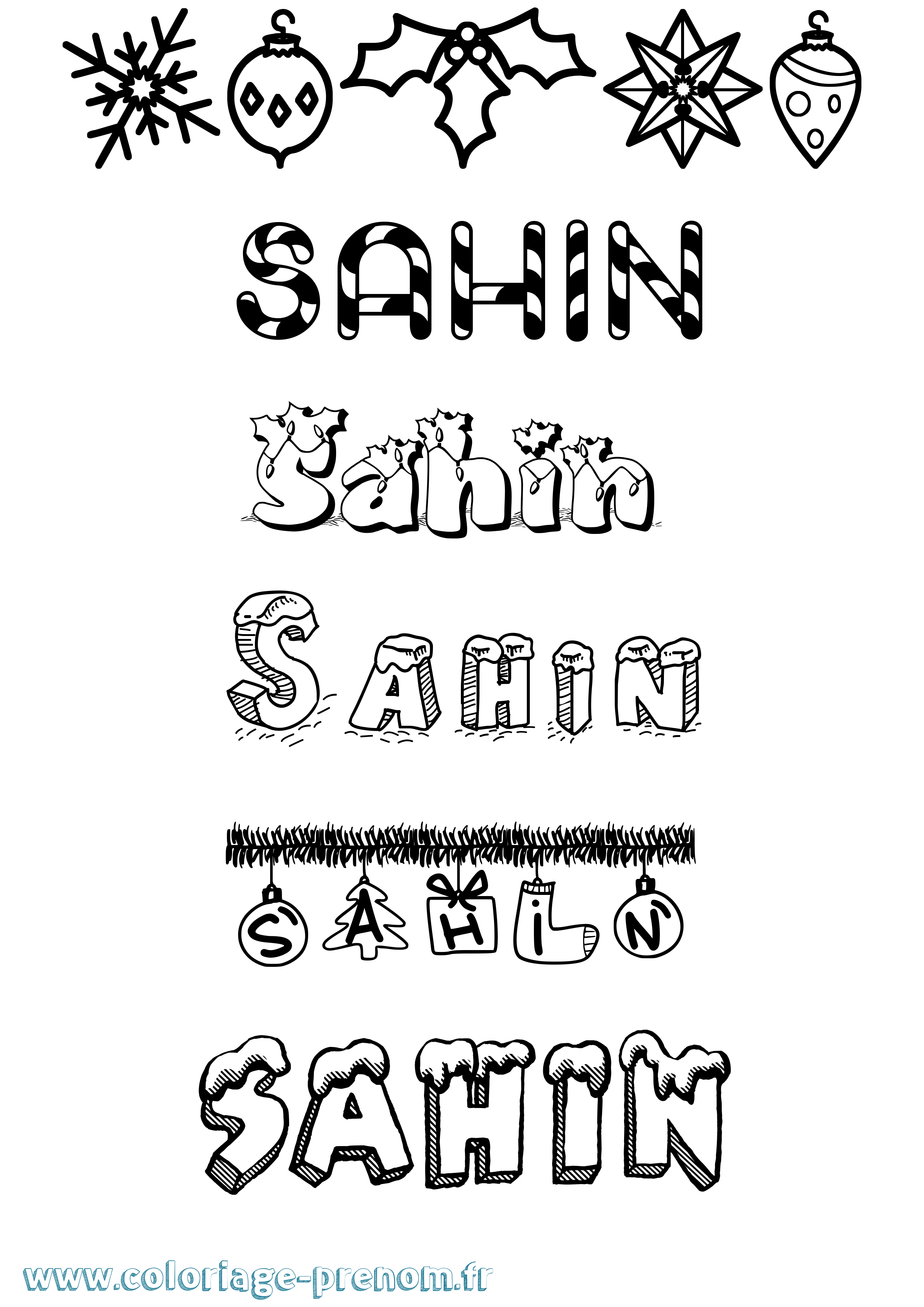 Coloriage Sahin Noël Coloriage prénom Sahin Noël