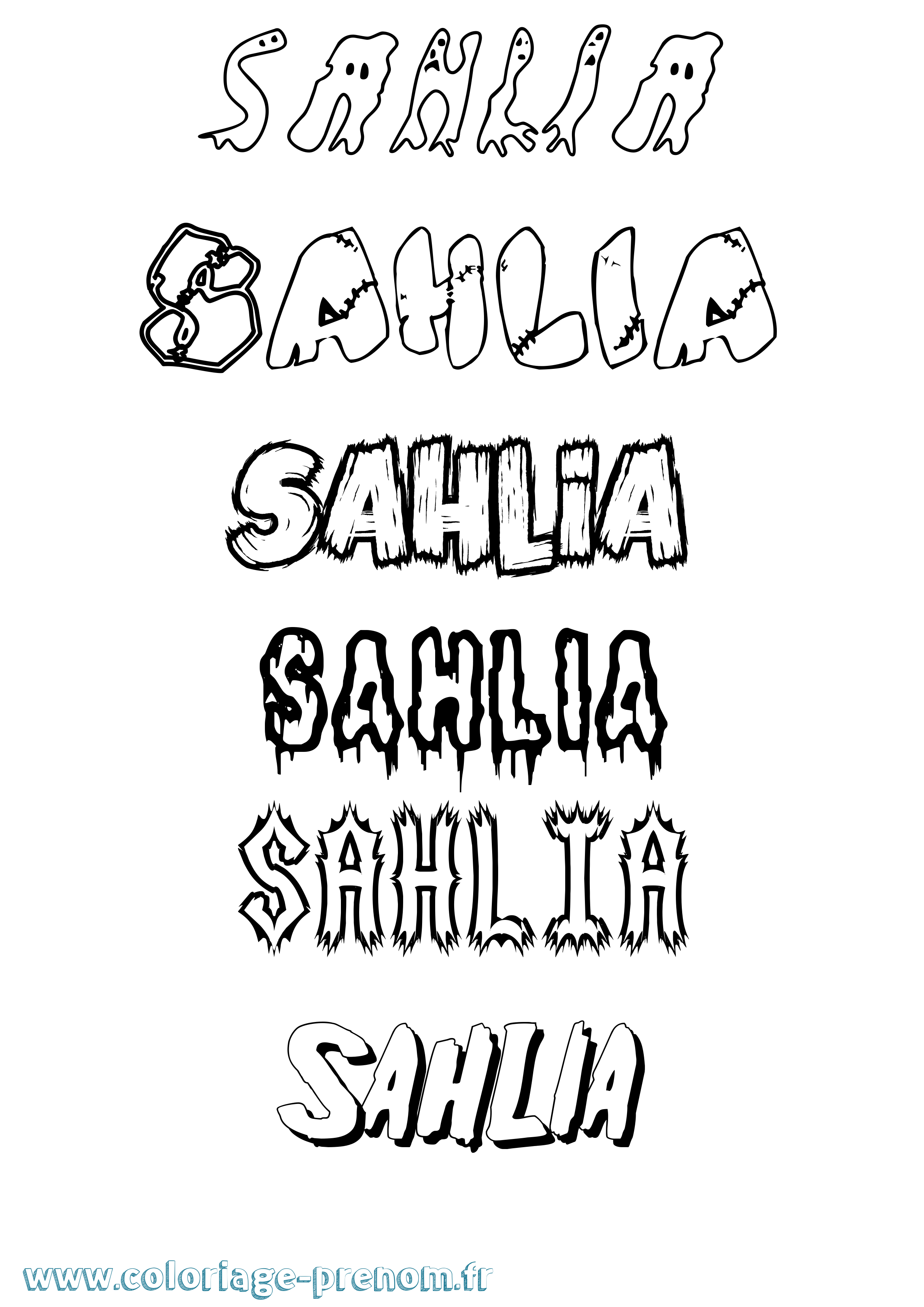 Coloriage Sahlia Frisson Coloriage prénom Sahlia Frisson