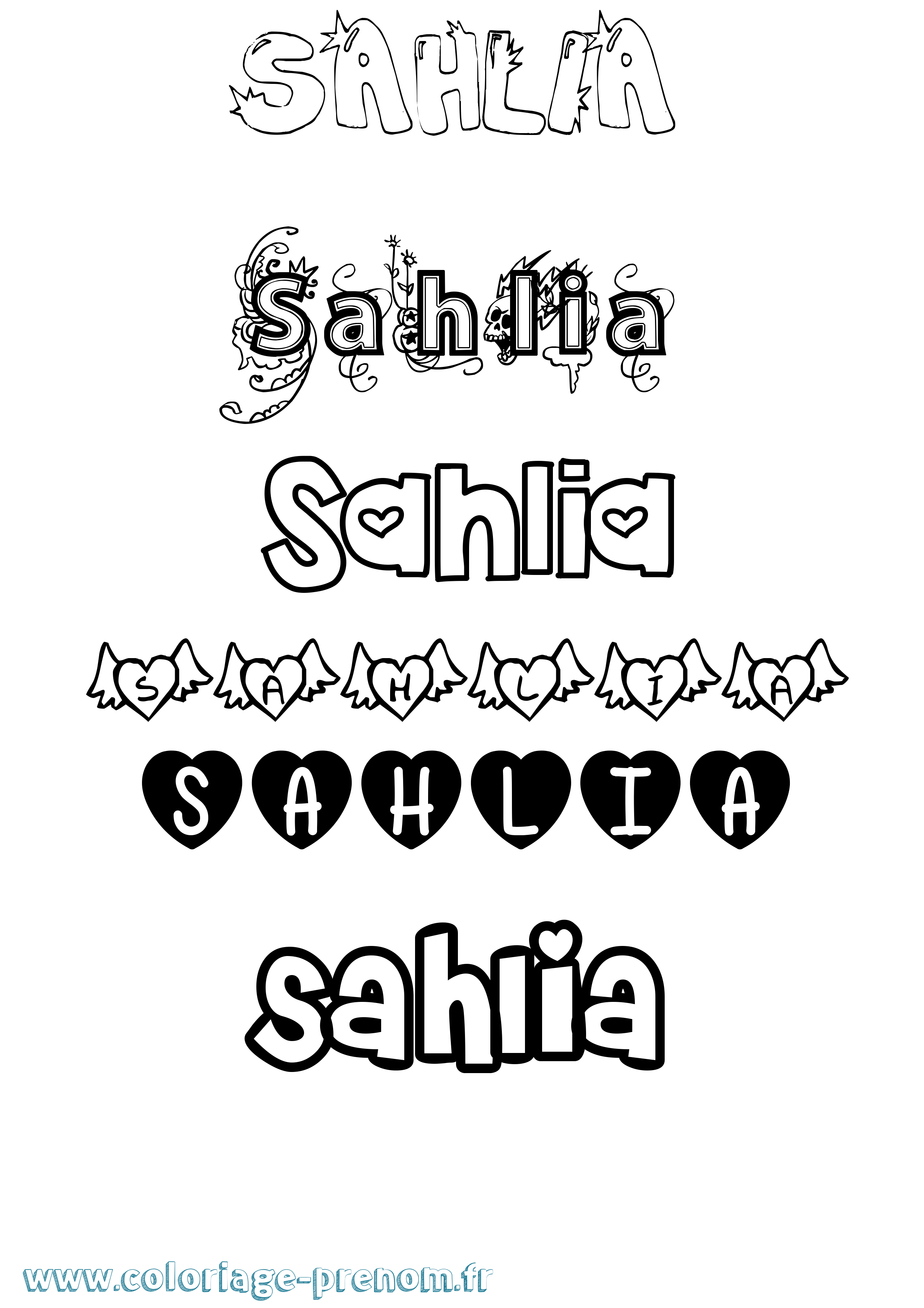 Coloriage Sahlia Girly Coloriage prénom Sahlia Girly