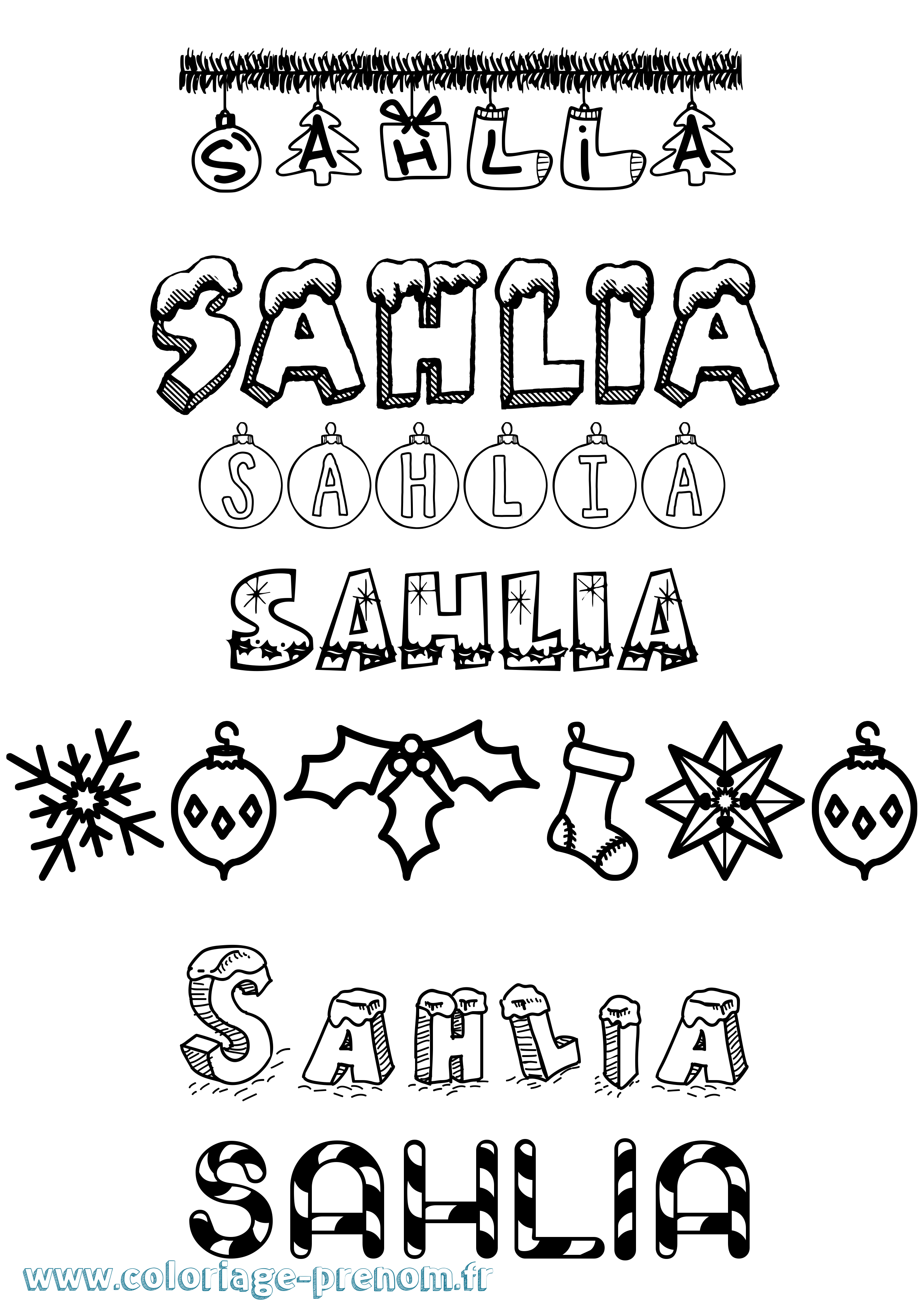 Coloriage Sahlia Noël Coloriage prénom Sahlia Noël