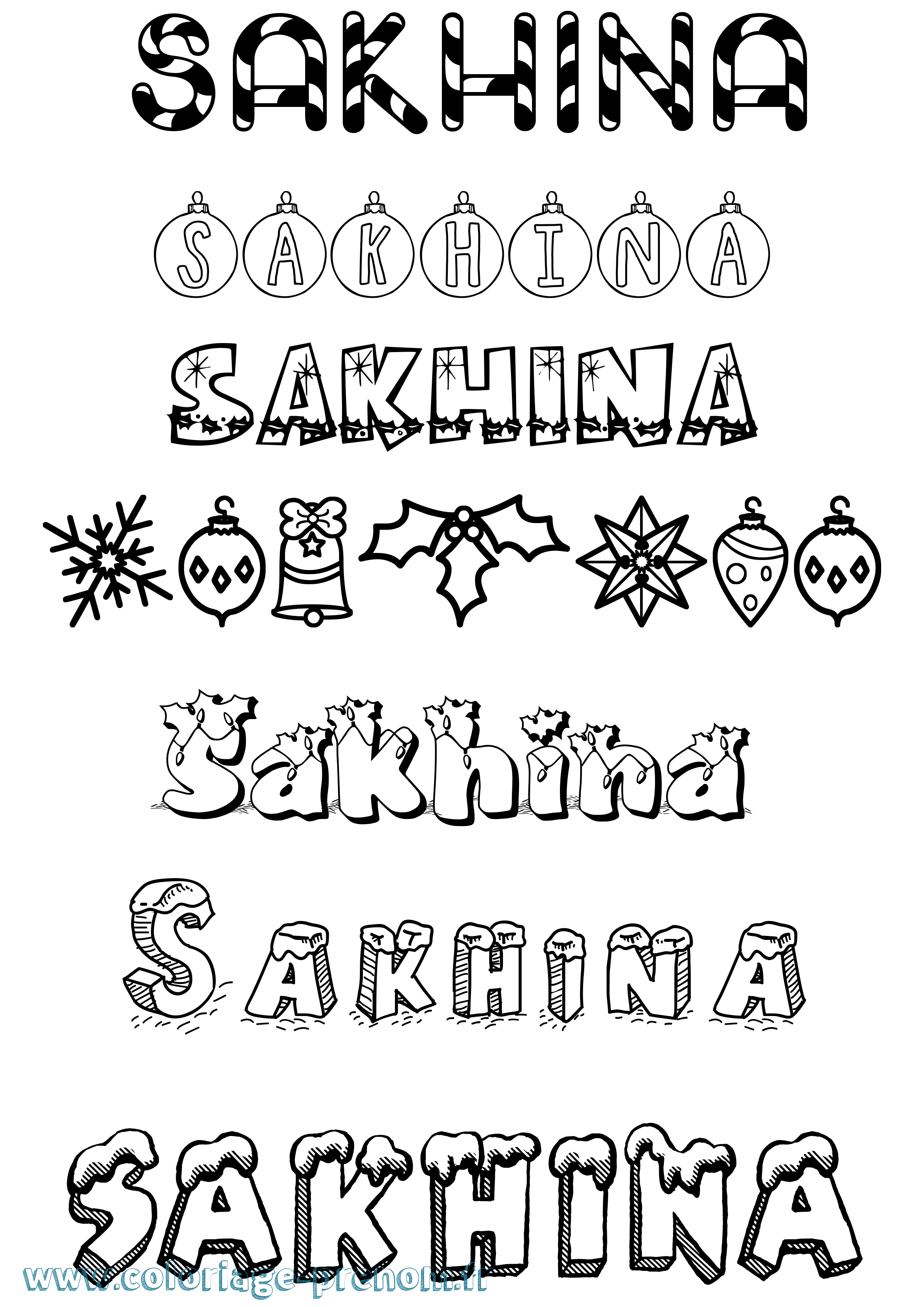 Coloriage Sakhina Noël Coloriage prénom Sakhina Noël