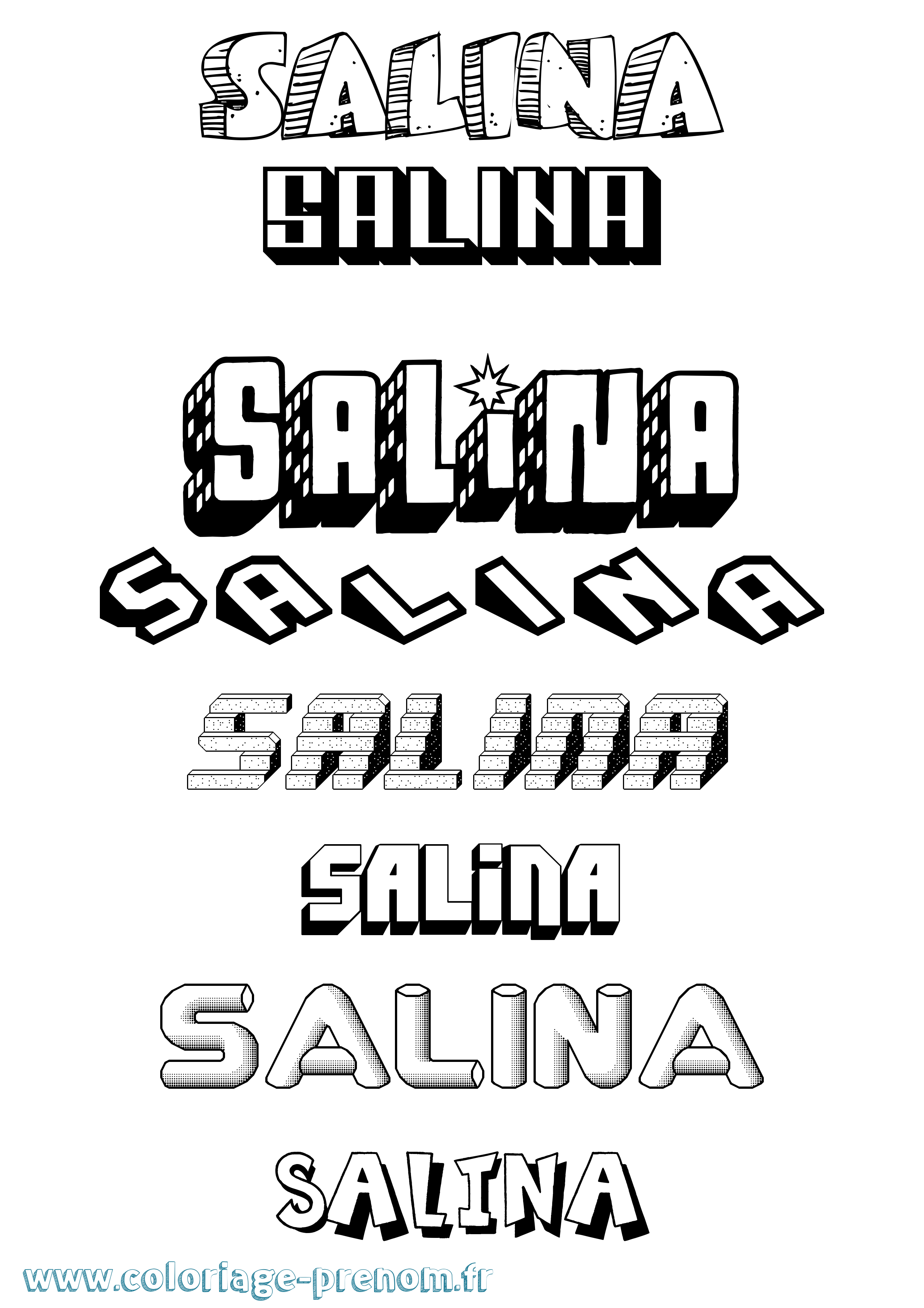 Coloriage Salina Effet 3D Coloriage prénom Salina Effet 3D