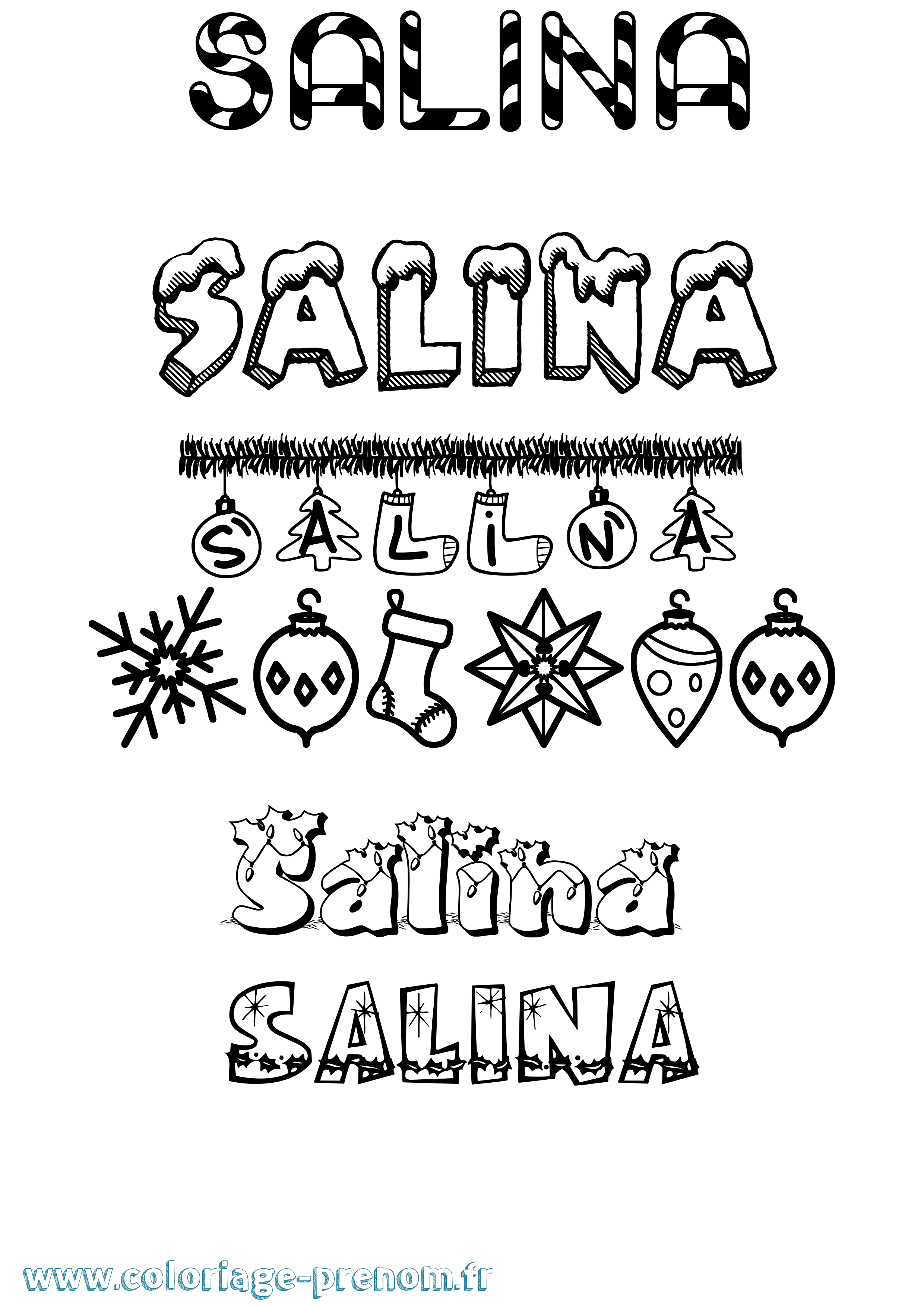 Coloriage Salina Noël Coloriage prénom Salina Noël