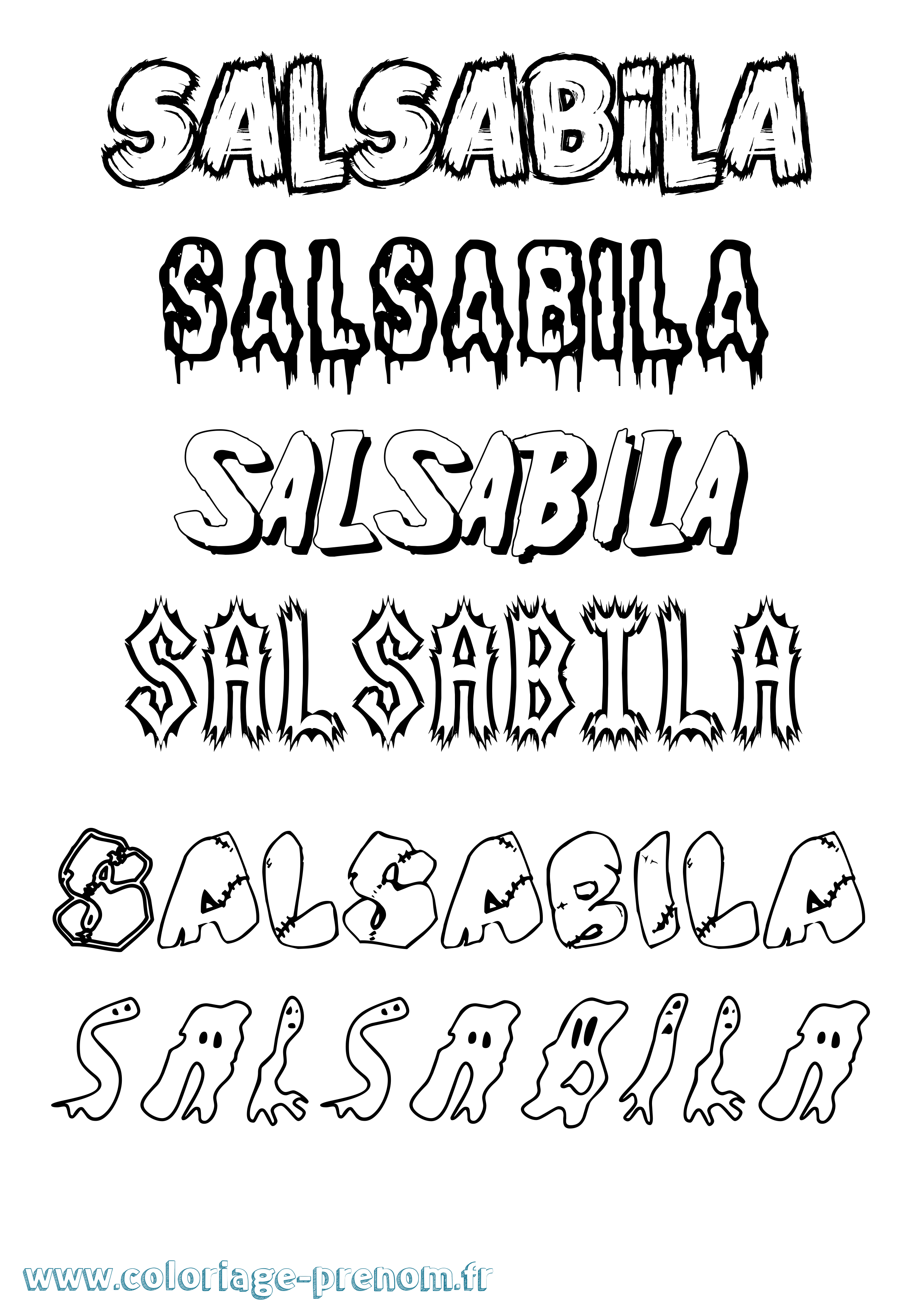 Coloriage Salsabila Frisson Coloriage prénom Salsabila Frisson