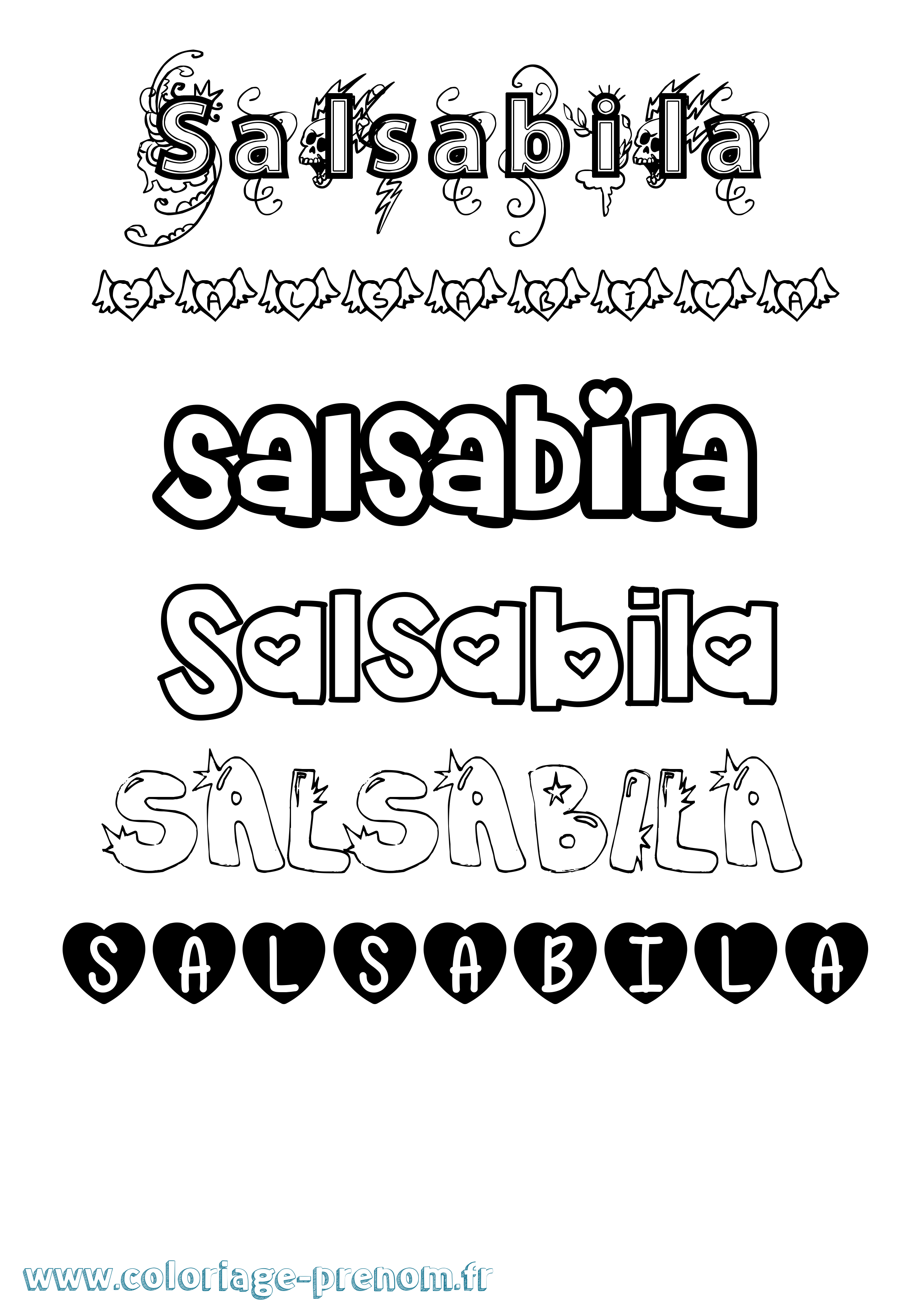 Coloriage Salsabila Girly Coloriage prénom Salsabila Girly