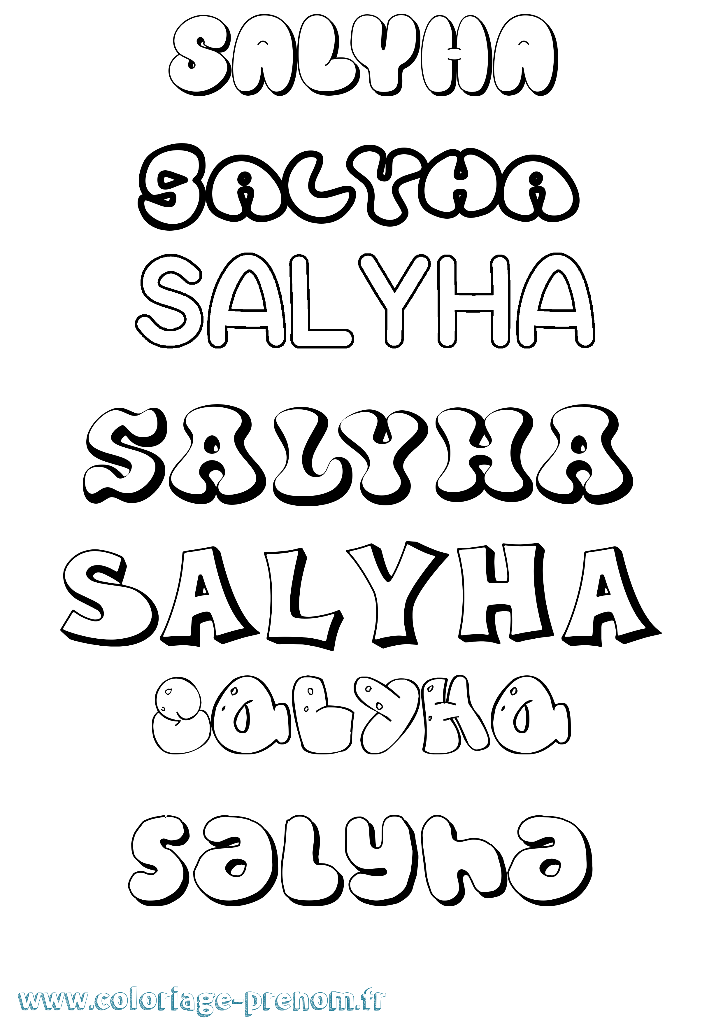 Coloriage Salyha Bubble Coloriage prénom Salyha Bubble