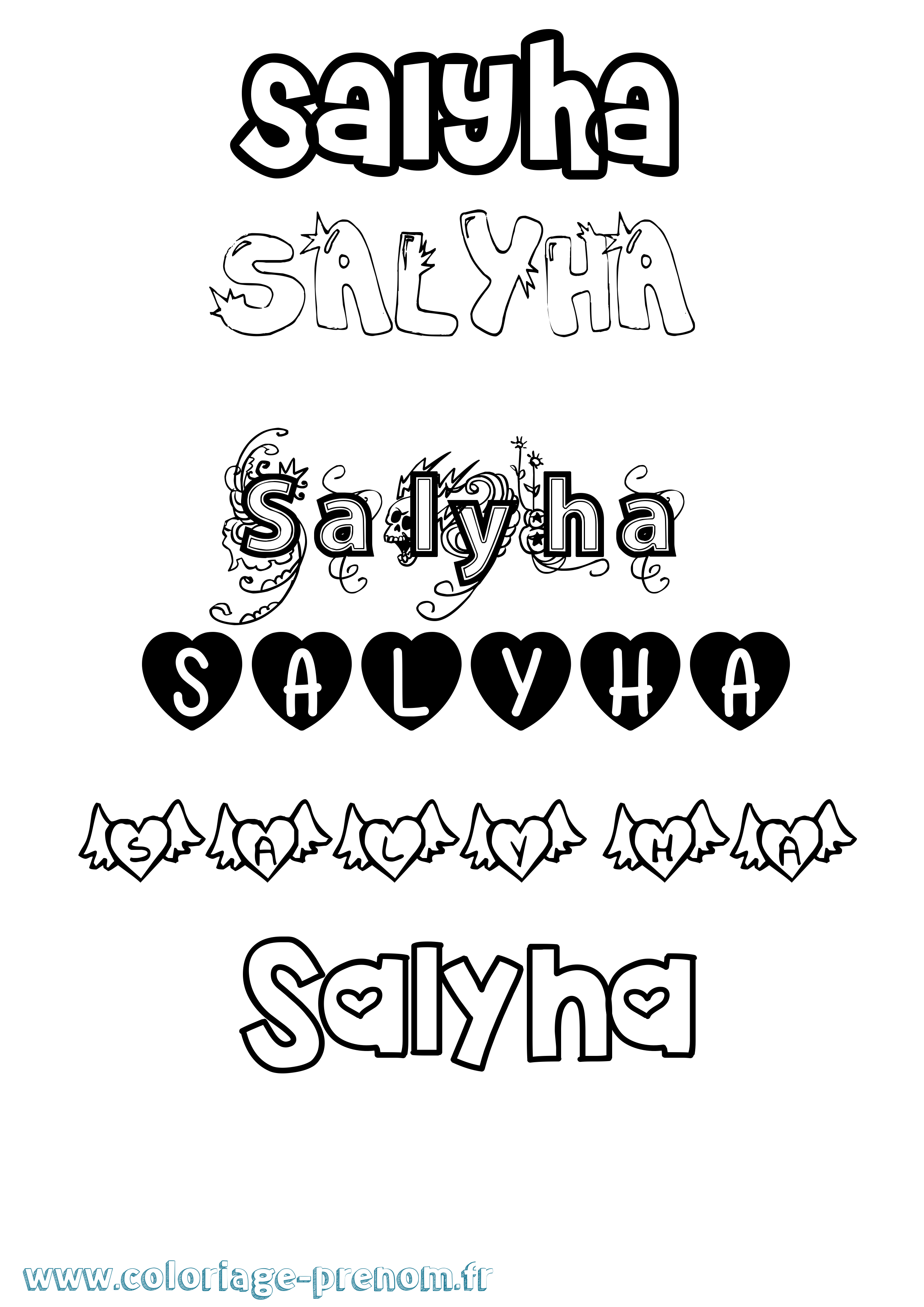Coloriage Salyha Girly Coloriage prénom Salyha Girly