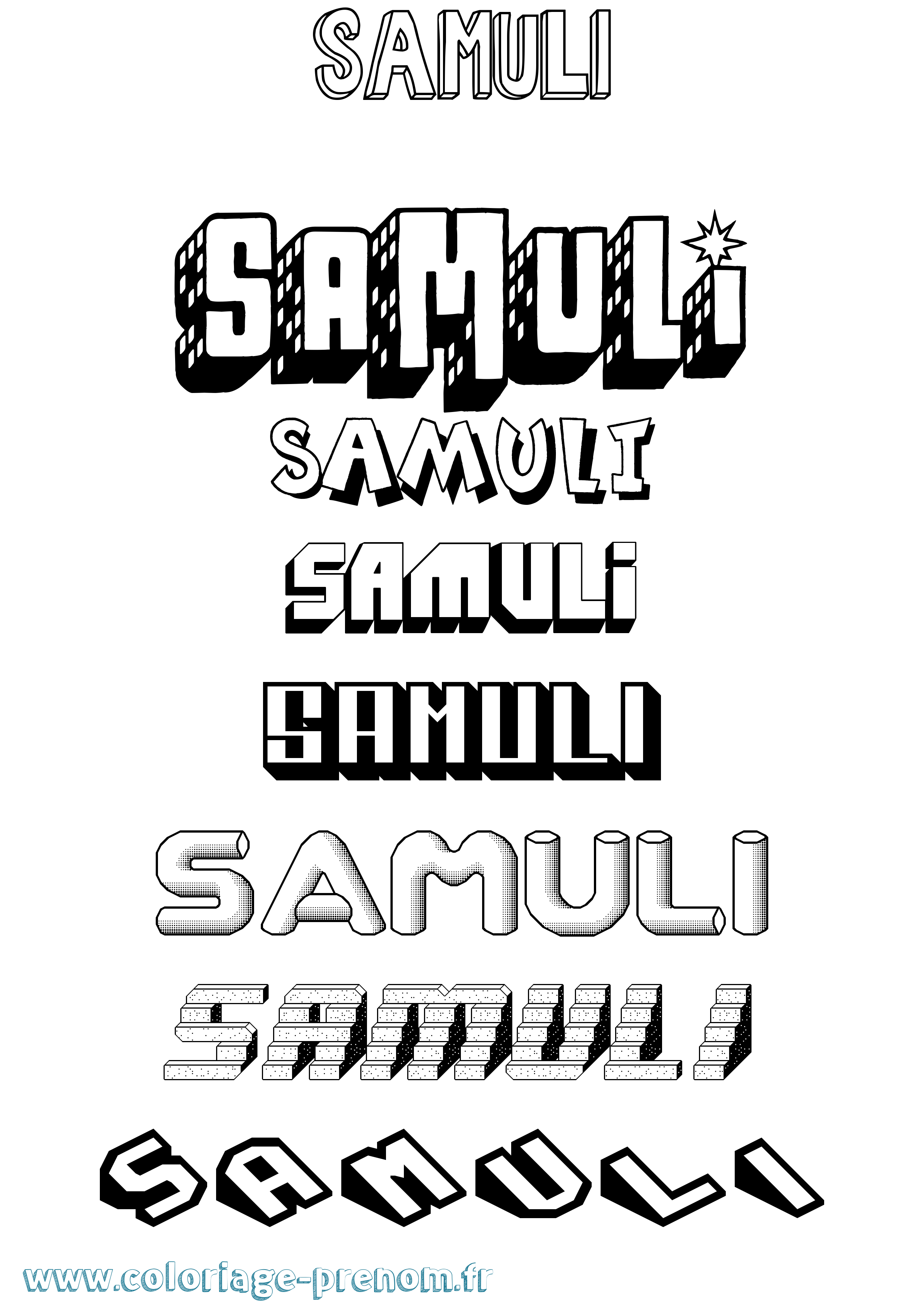 Coloriage Samuli Effet 3D Coloriage prénom Samuli Effet 3D