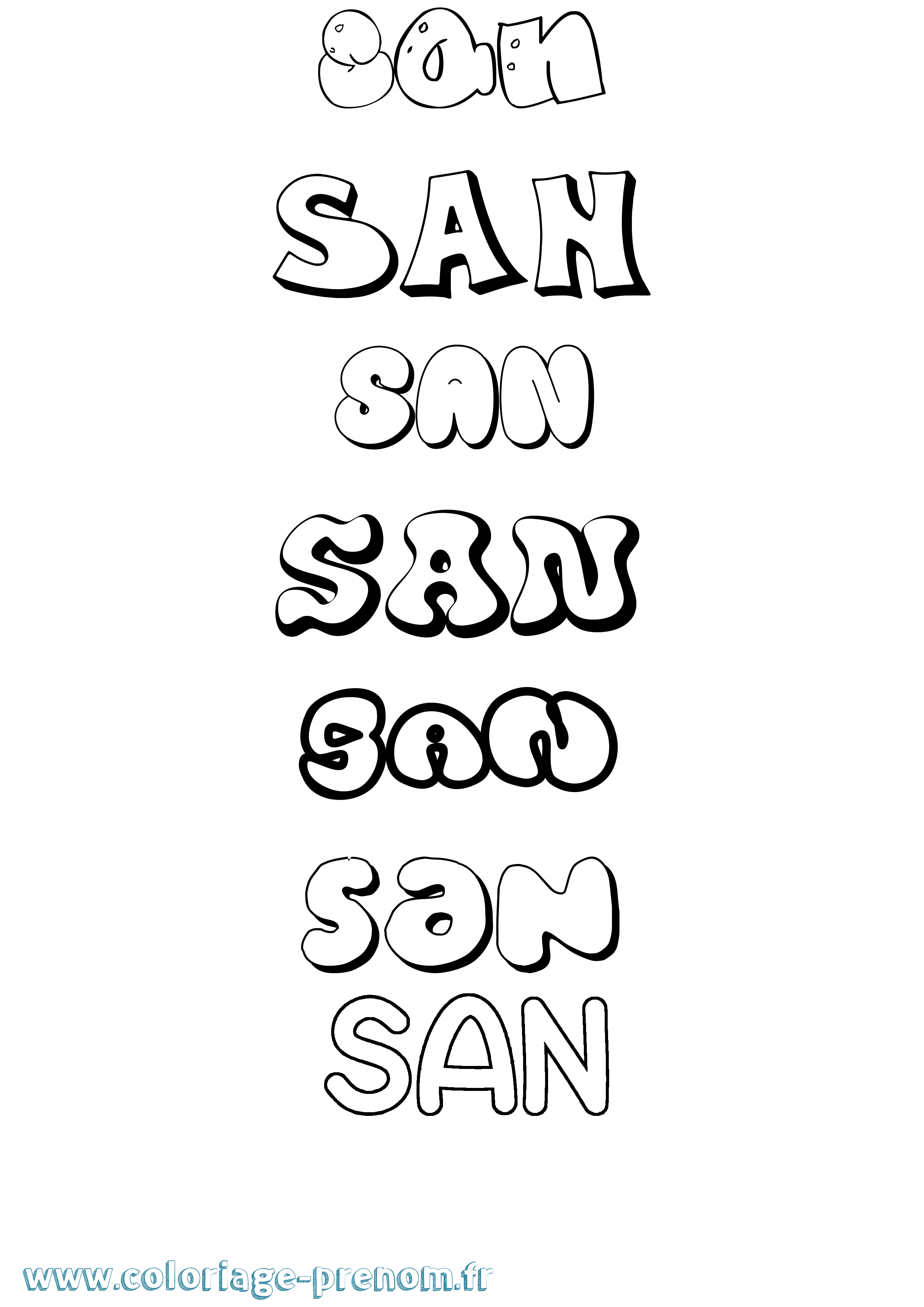 Coloriage San Bubble Coloriage prénom San Bubble