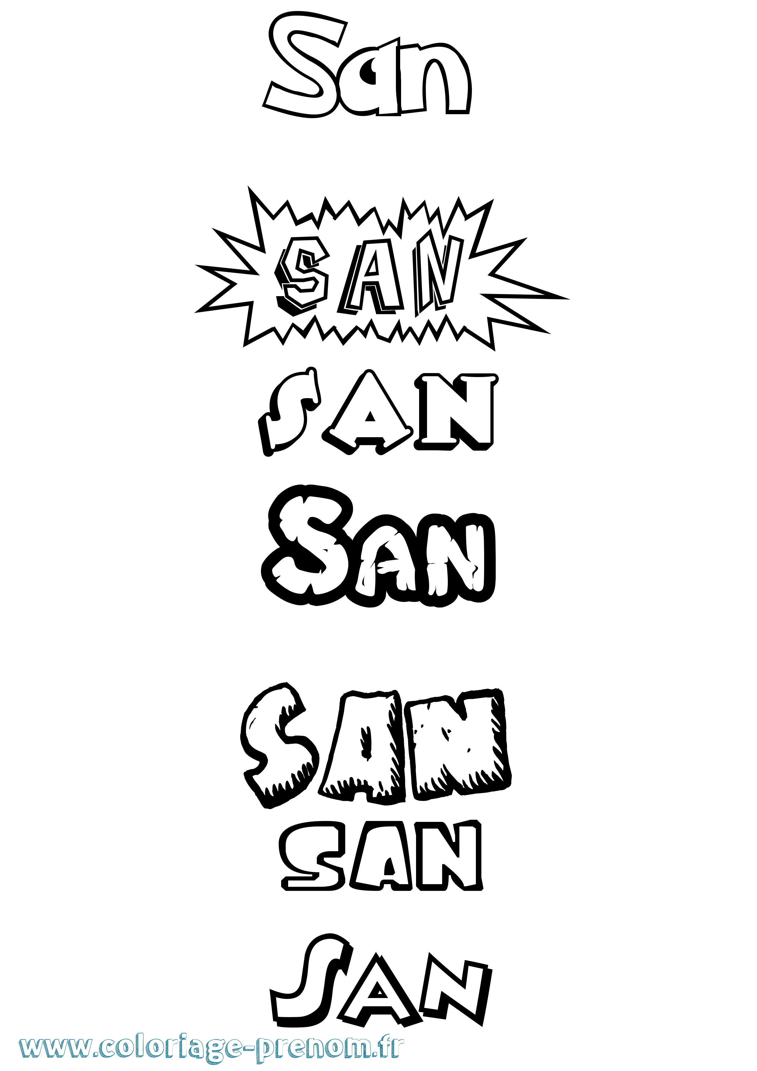 Coloriage San Dessin Animé Coloriage prénom San Dessin Animé