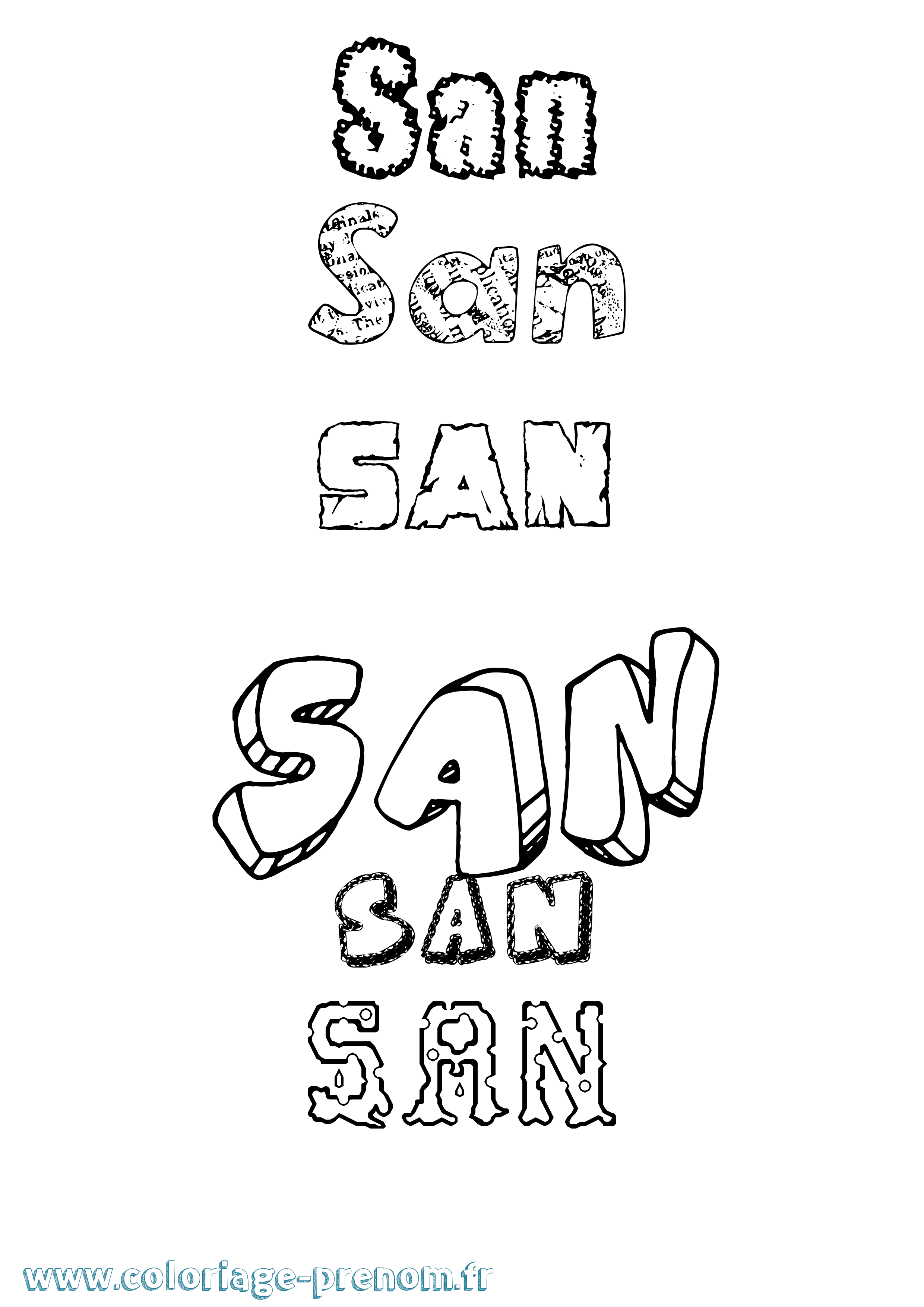 Coloriage San Destructuré Coloriage prénom San Destructuré