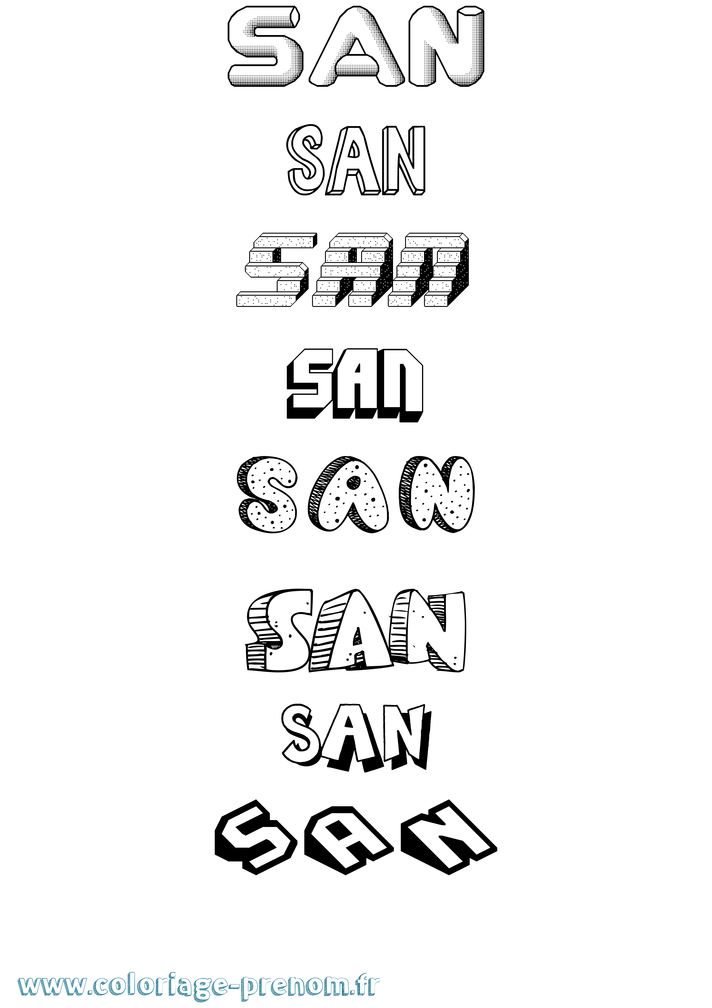 Coloriage San Effet 3D Coloriage prénom San Effet 3D