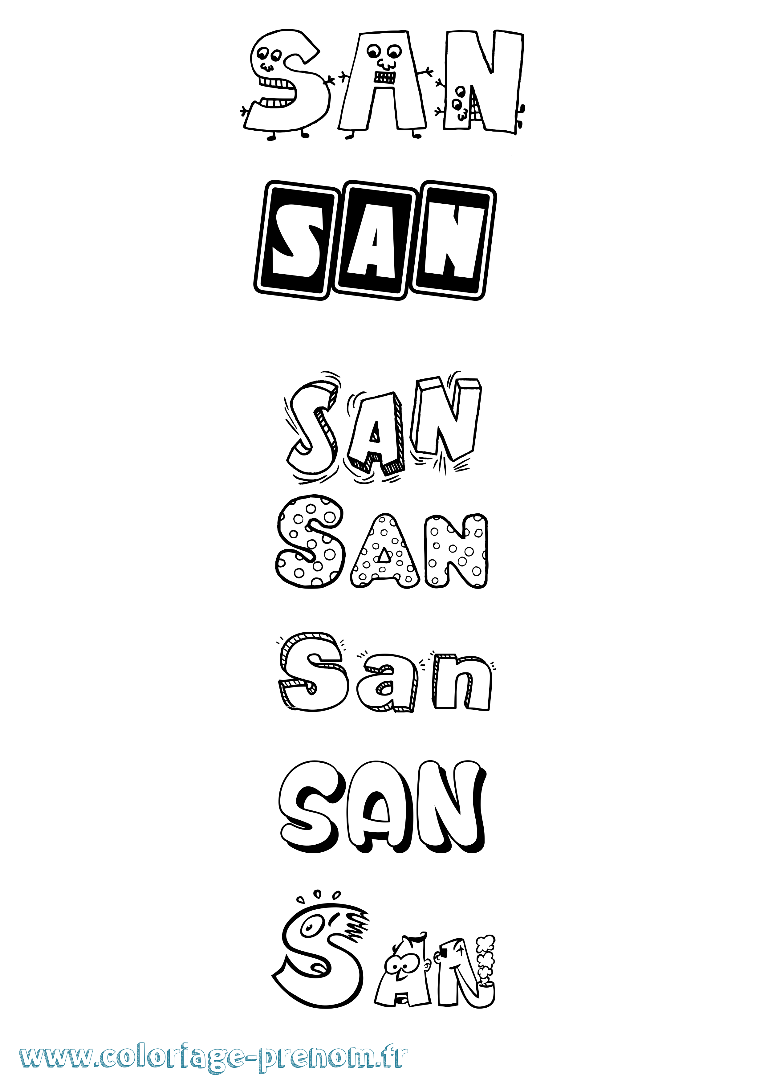 Coloriage San Fun Coloriage prénom San Fun