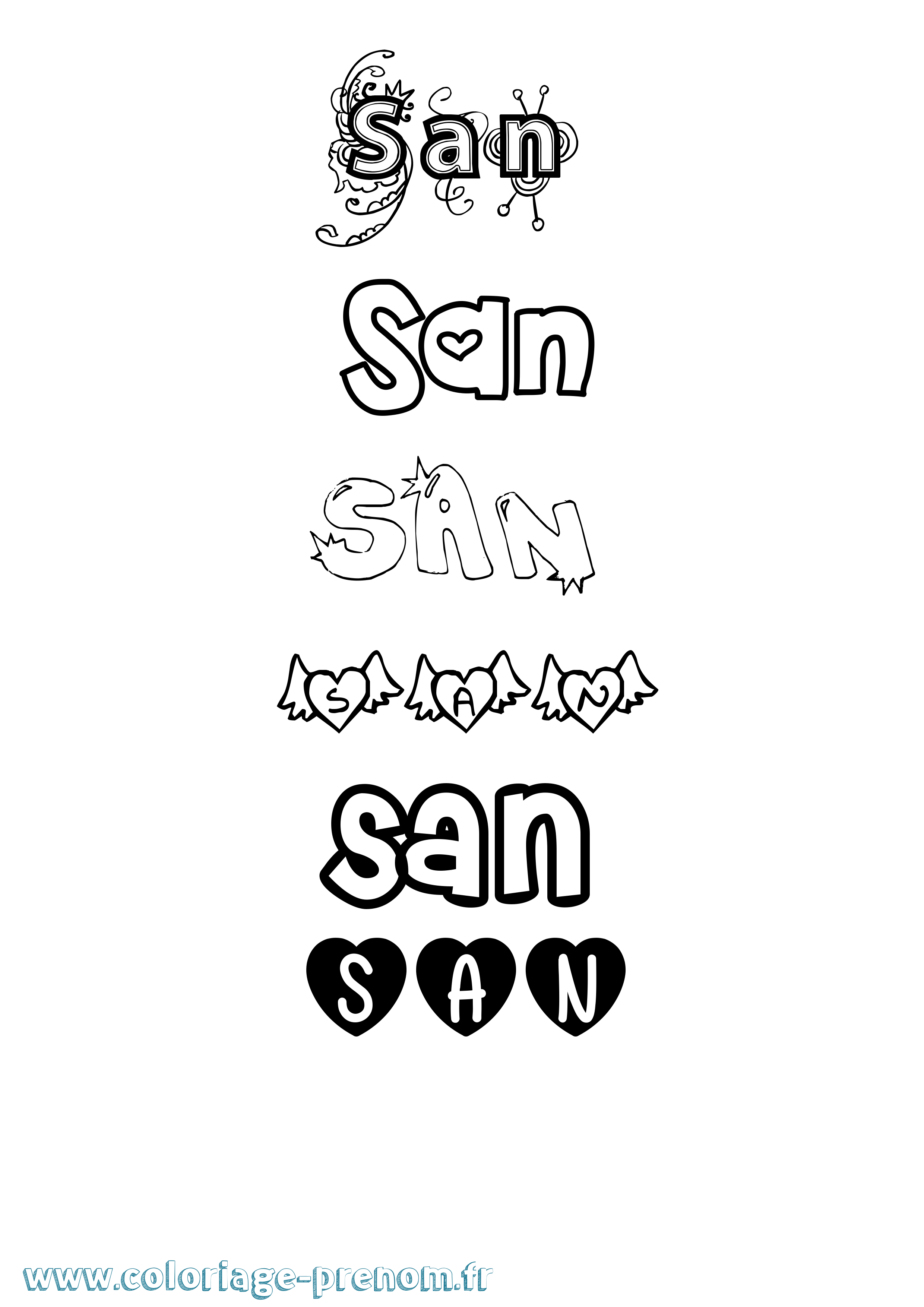 Coloriage San Girly Coloriage prénom San Girly