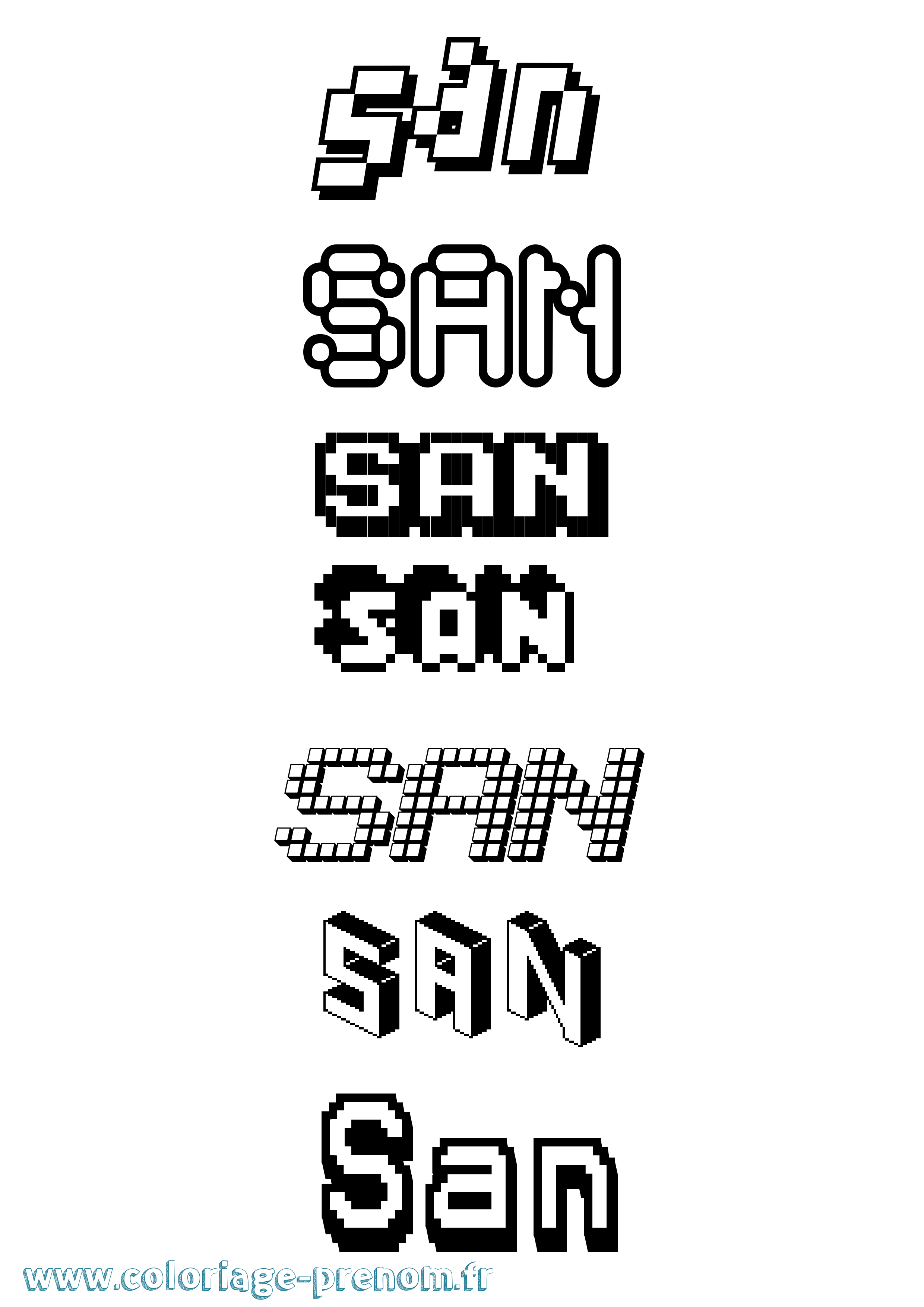 Coloriage San Pixel Coloriage prénom San Pixel