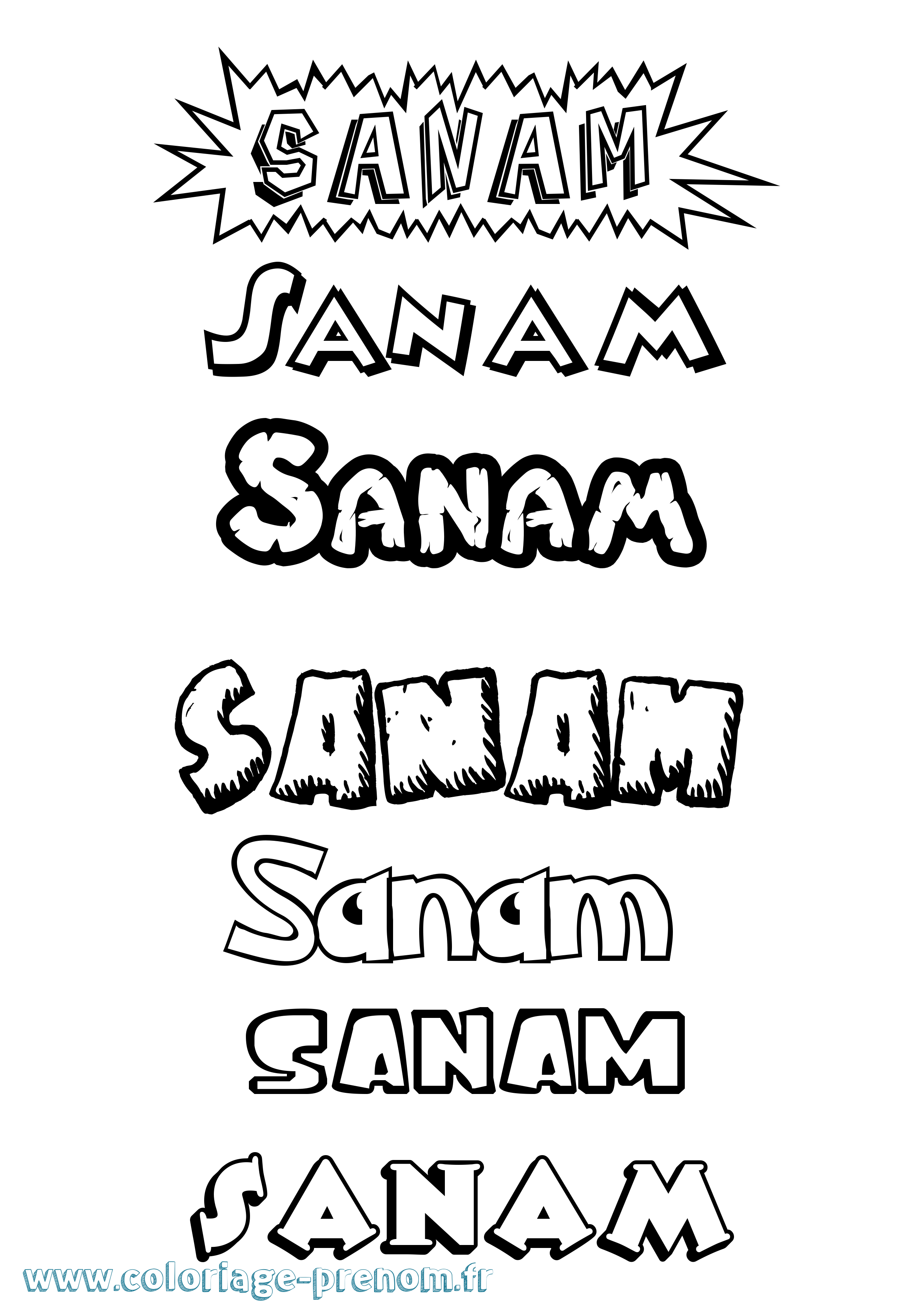 Coloriage Sanam Dessin Animé Coloriage prénom Sanam Dessin Animé
