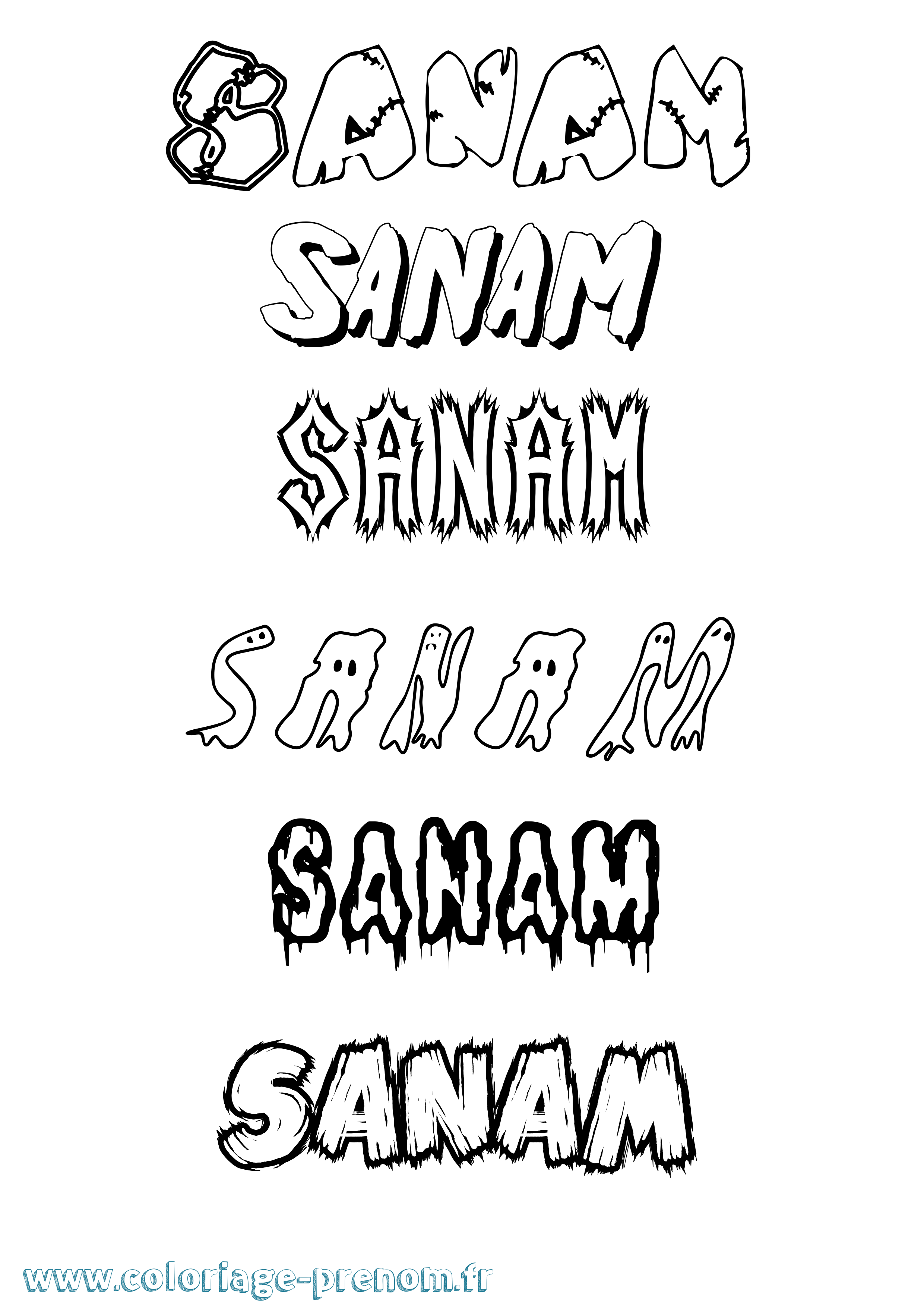 Coloriage Sanam Frisson Coloriage prénom Sanam Frisson