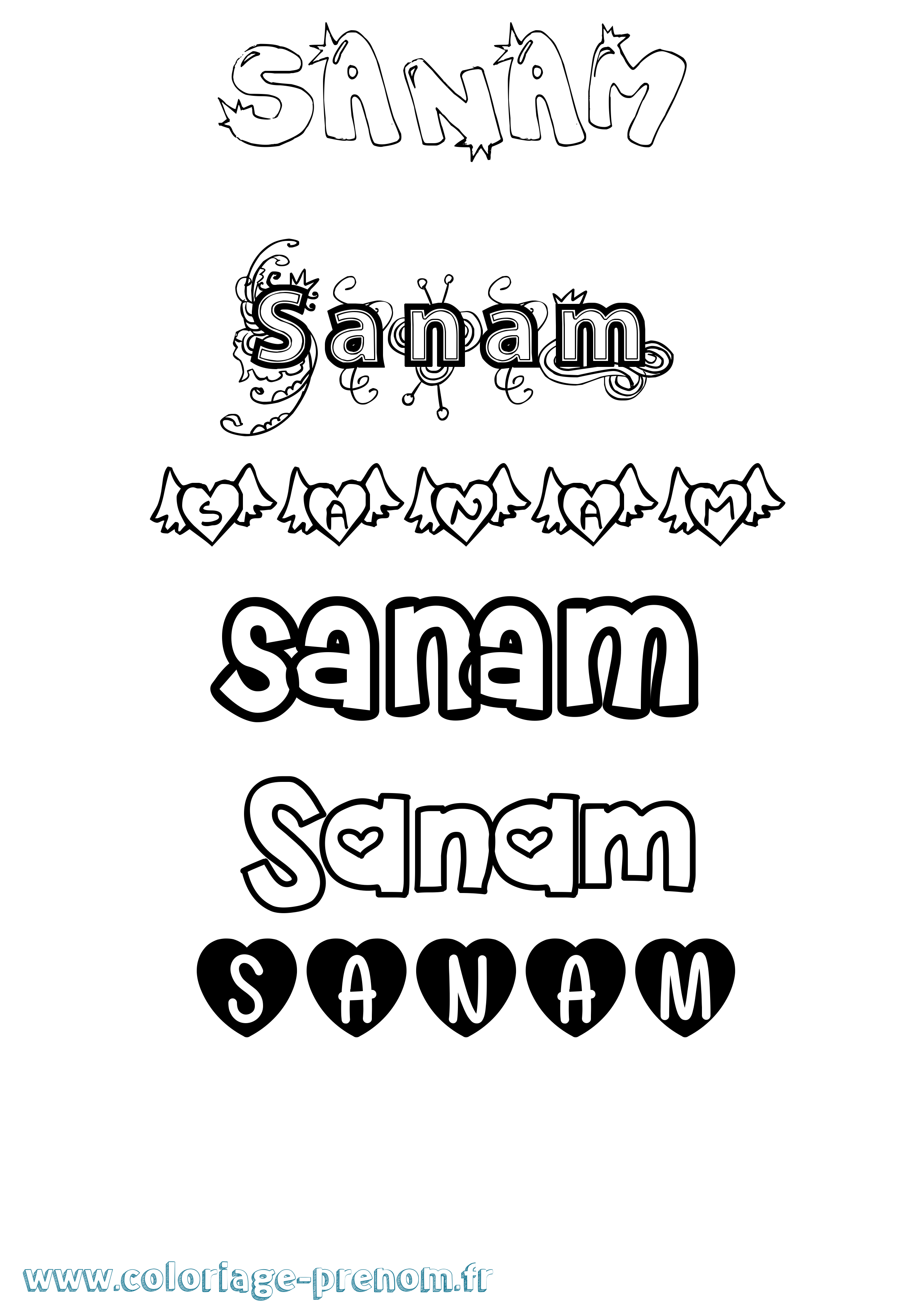 Coloriage Sanam Girly Coloriage prénom Sanam Girly