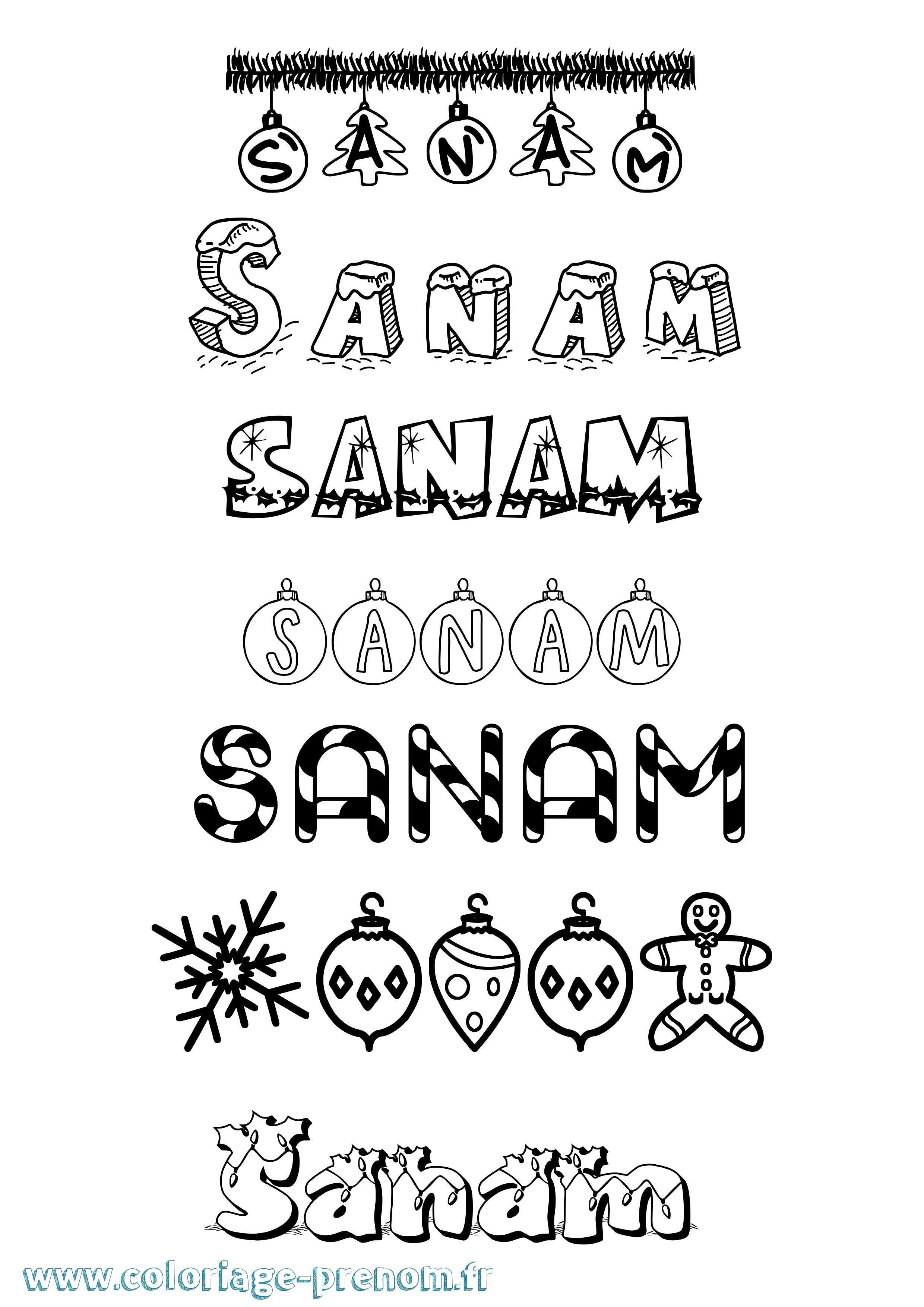 Coloriage Sanam Noël Coloriage prénom Sanam Noël