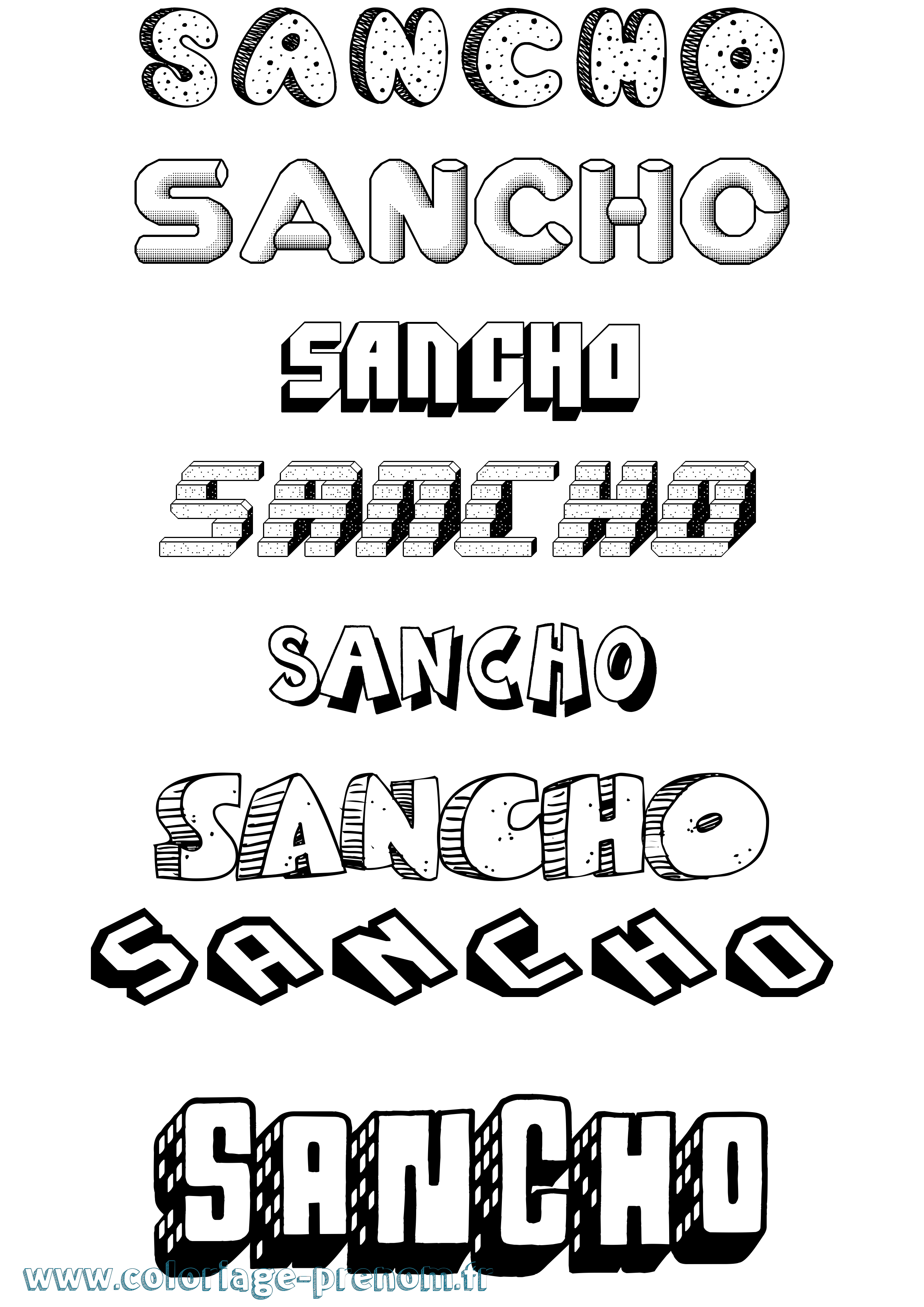 Coloriage Sancho Effet 3D Coloriage prénom Sancho Effet 3D