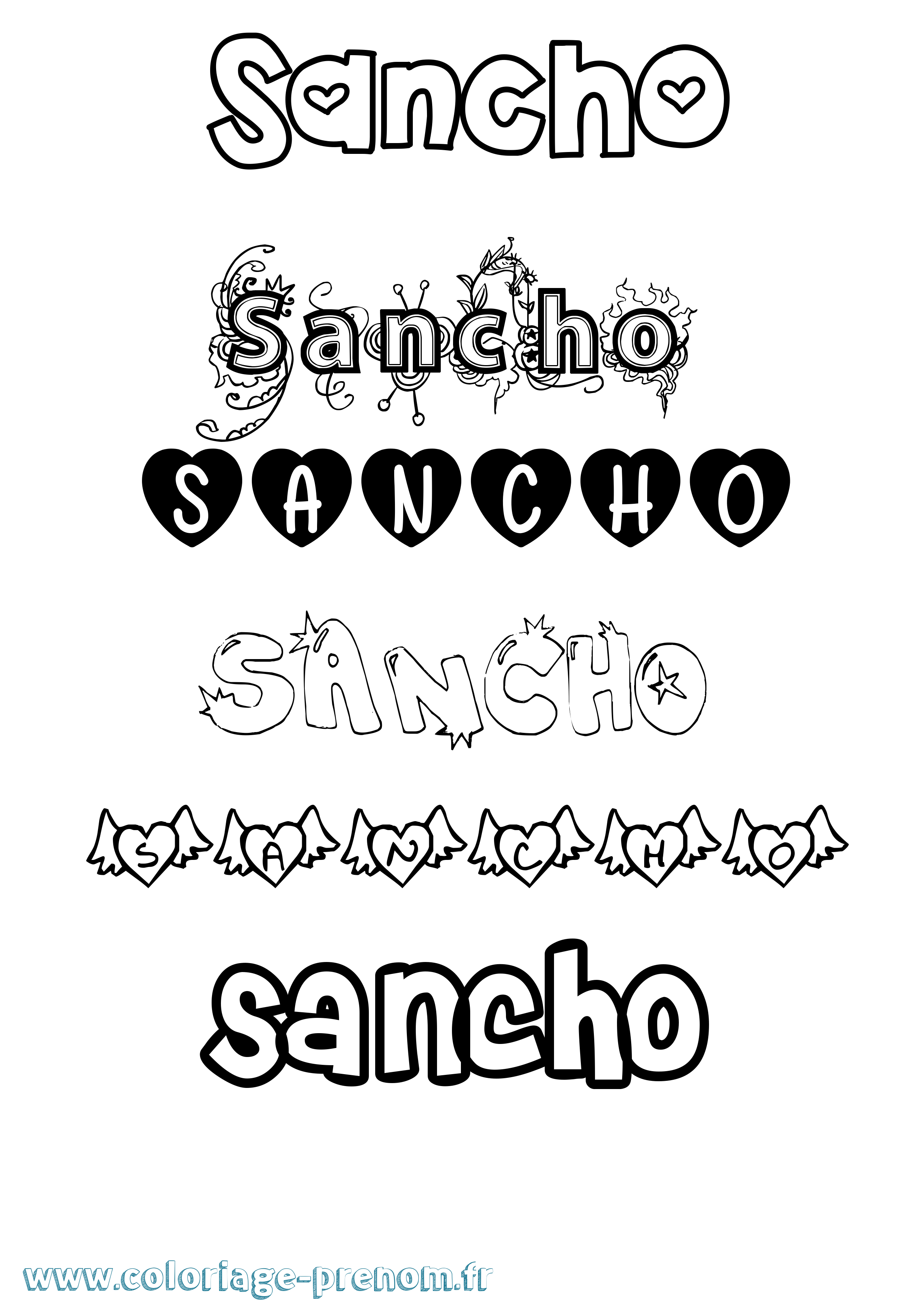 Coloriage Sancho Girly Coloriage prénom Sancho Girly