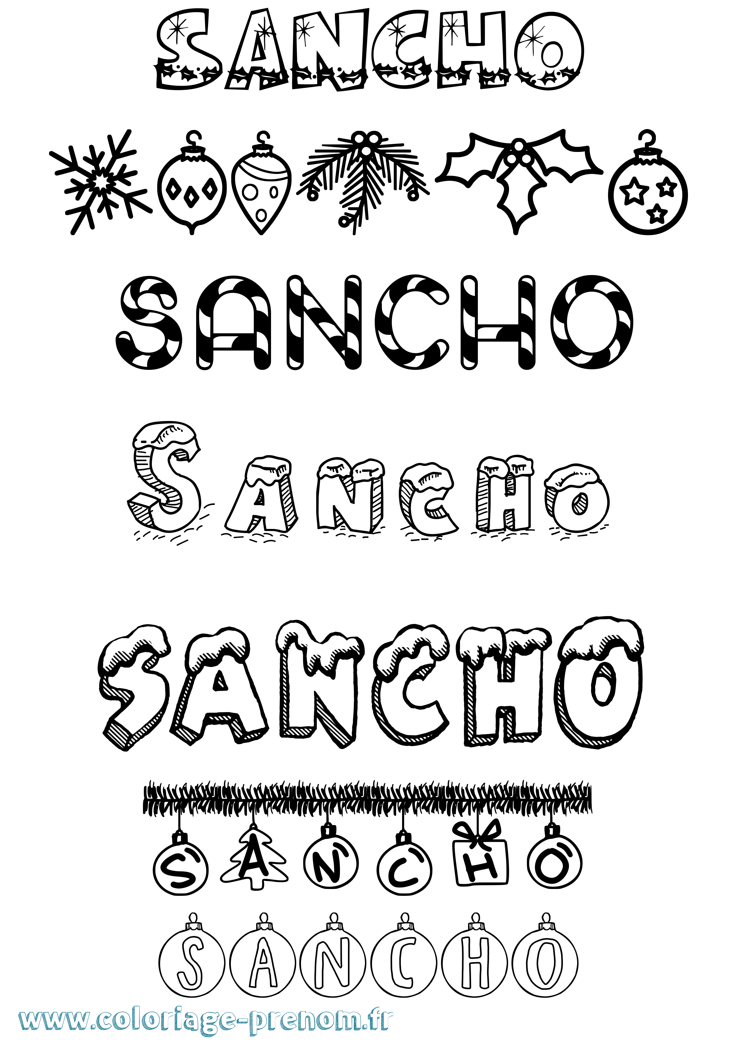 Coloriage Sancho Noël Coloriage prénom Sancho Noël