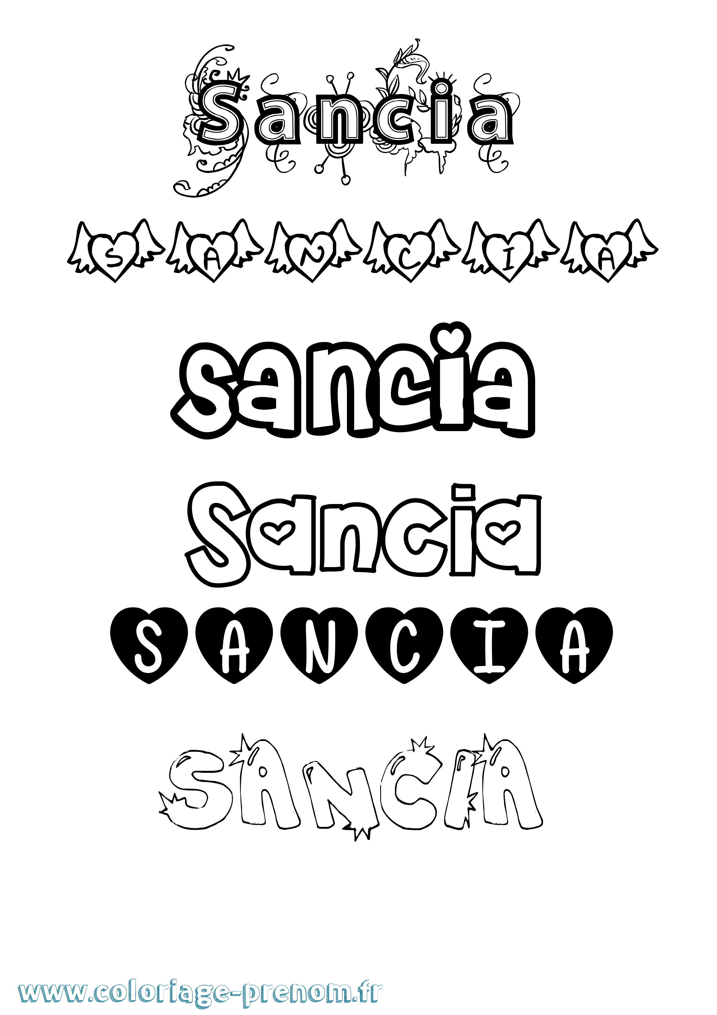 Coloriage Sancia Girly Coloriage prénom Sancia Girly