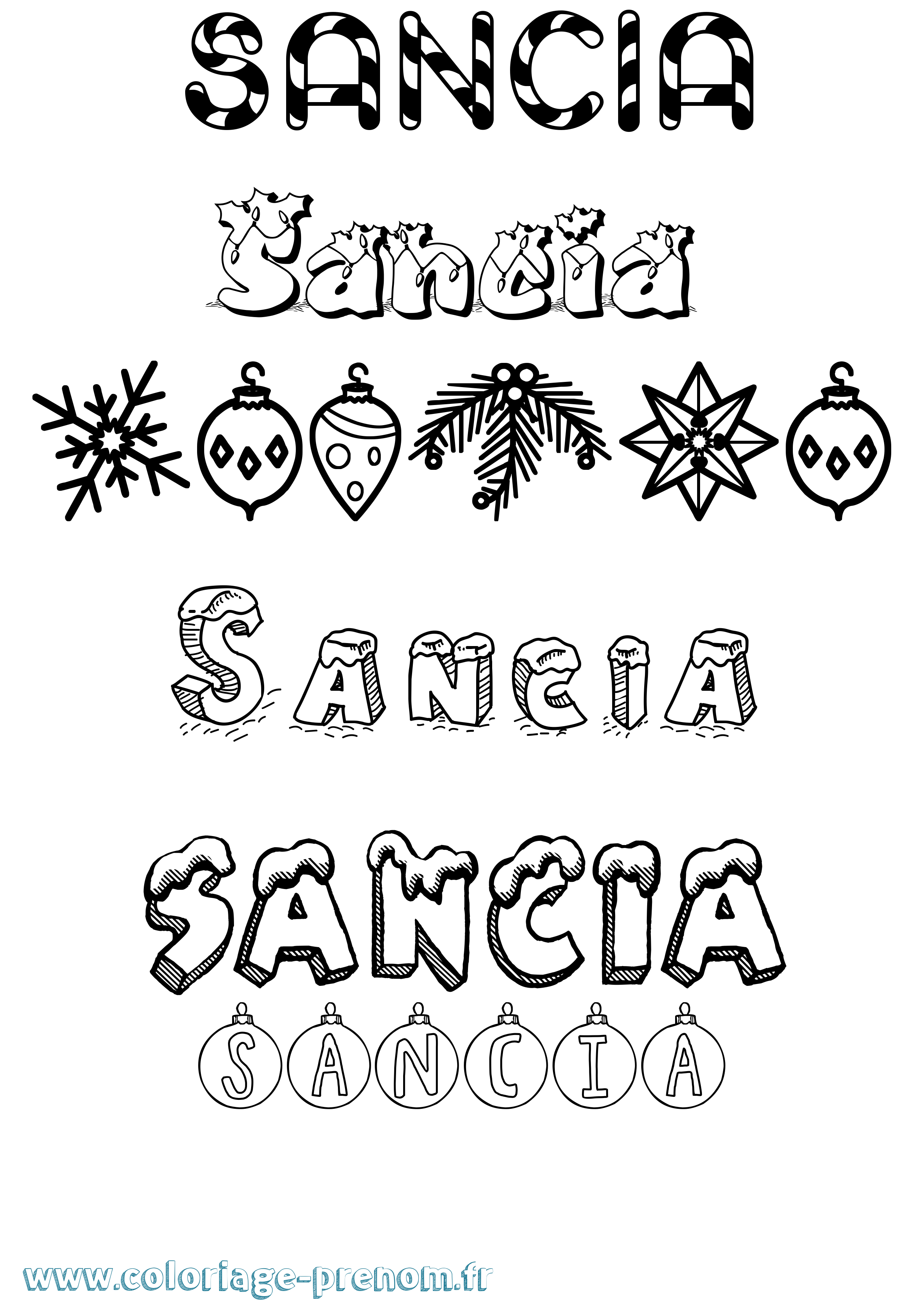 Coloriage Sancia Noël Coloriage prénom Sancia Noël
