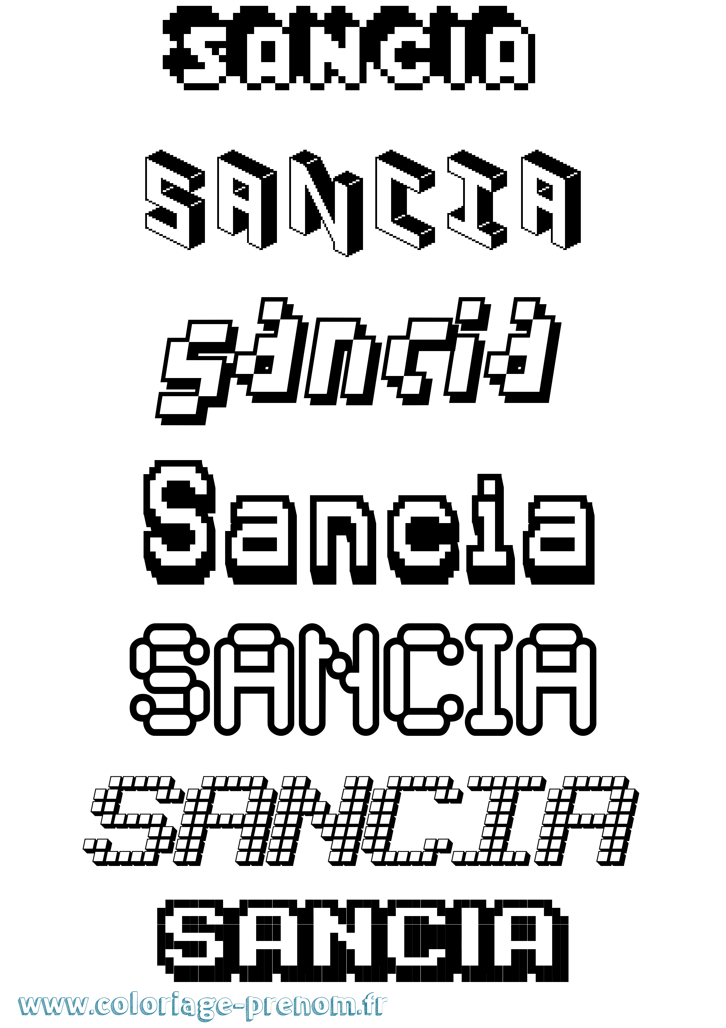 Coloriage Sancia Pixel Coloriage prénom Sancia Pixel