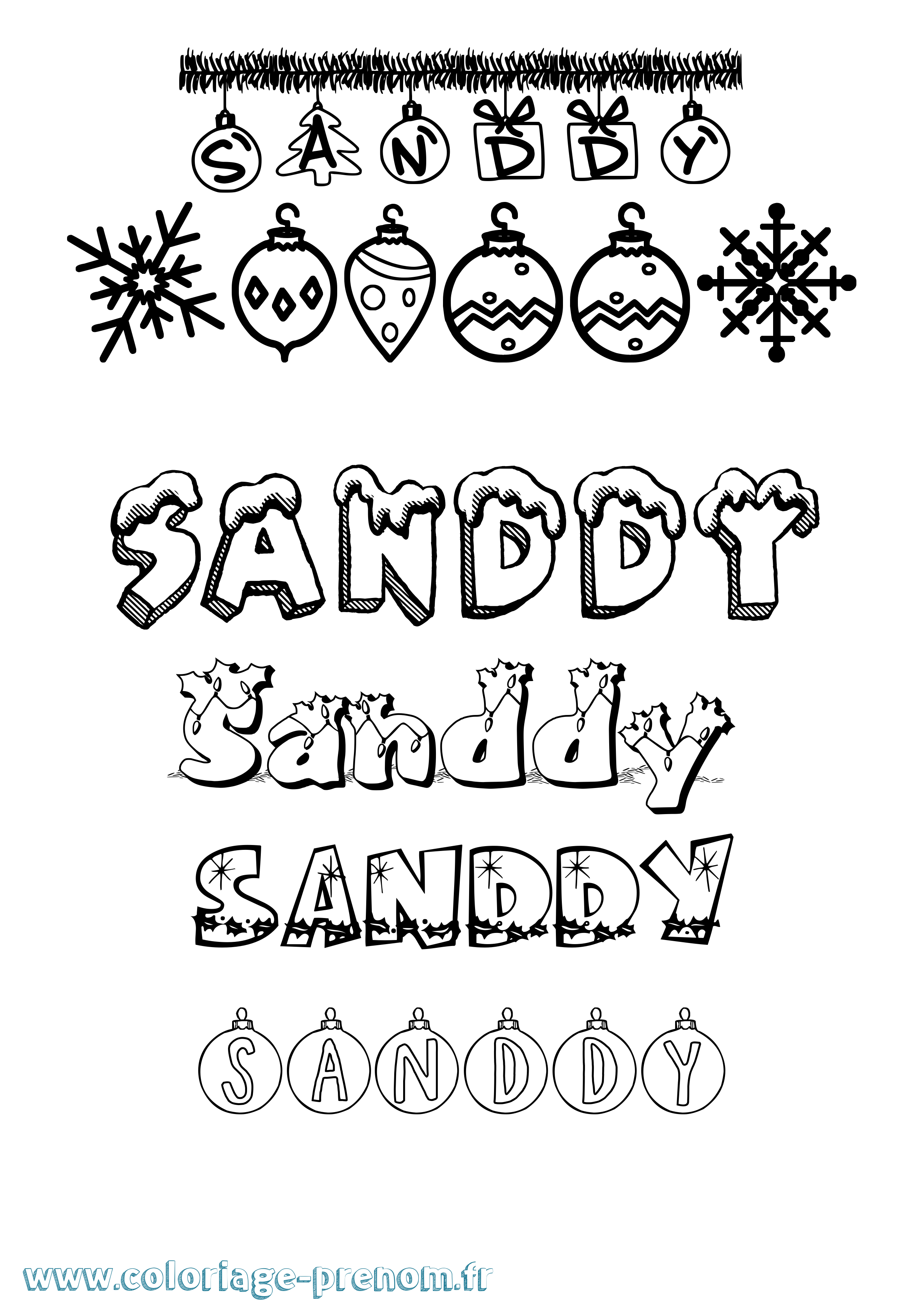 Coloriage Sanddy Noël Coloriage prénom Sanddy Noël