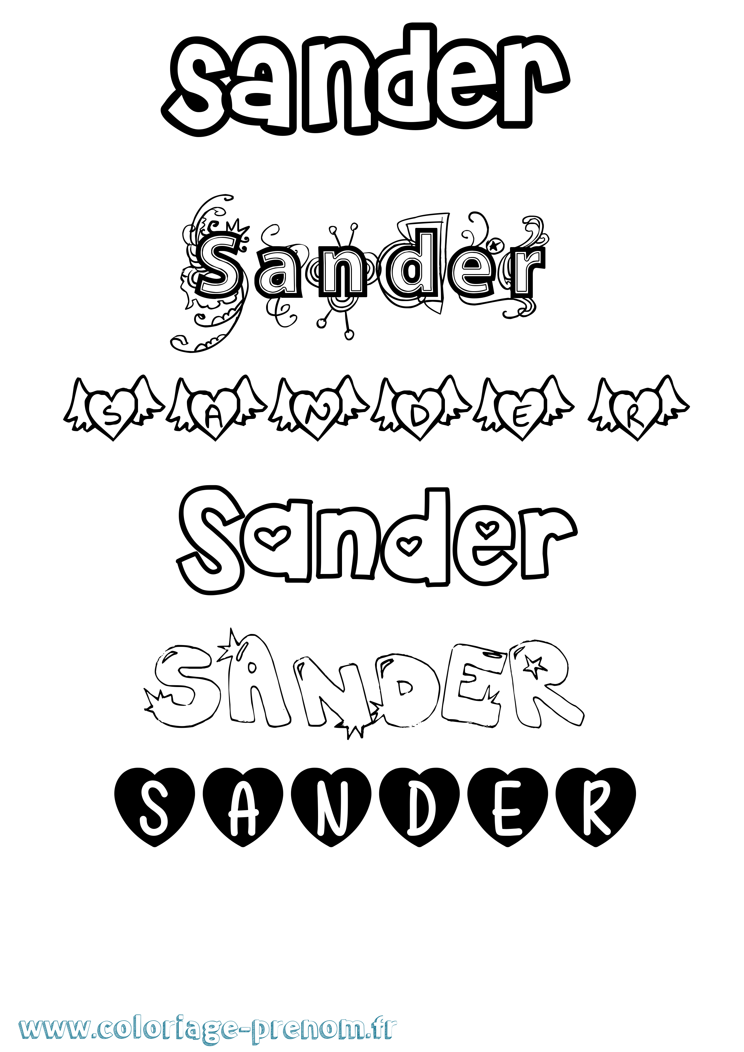 Coloriage Sander Girly Coloriage prénom Sander Girly