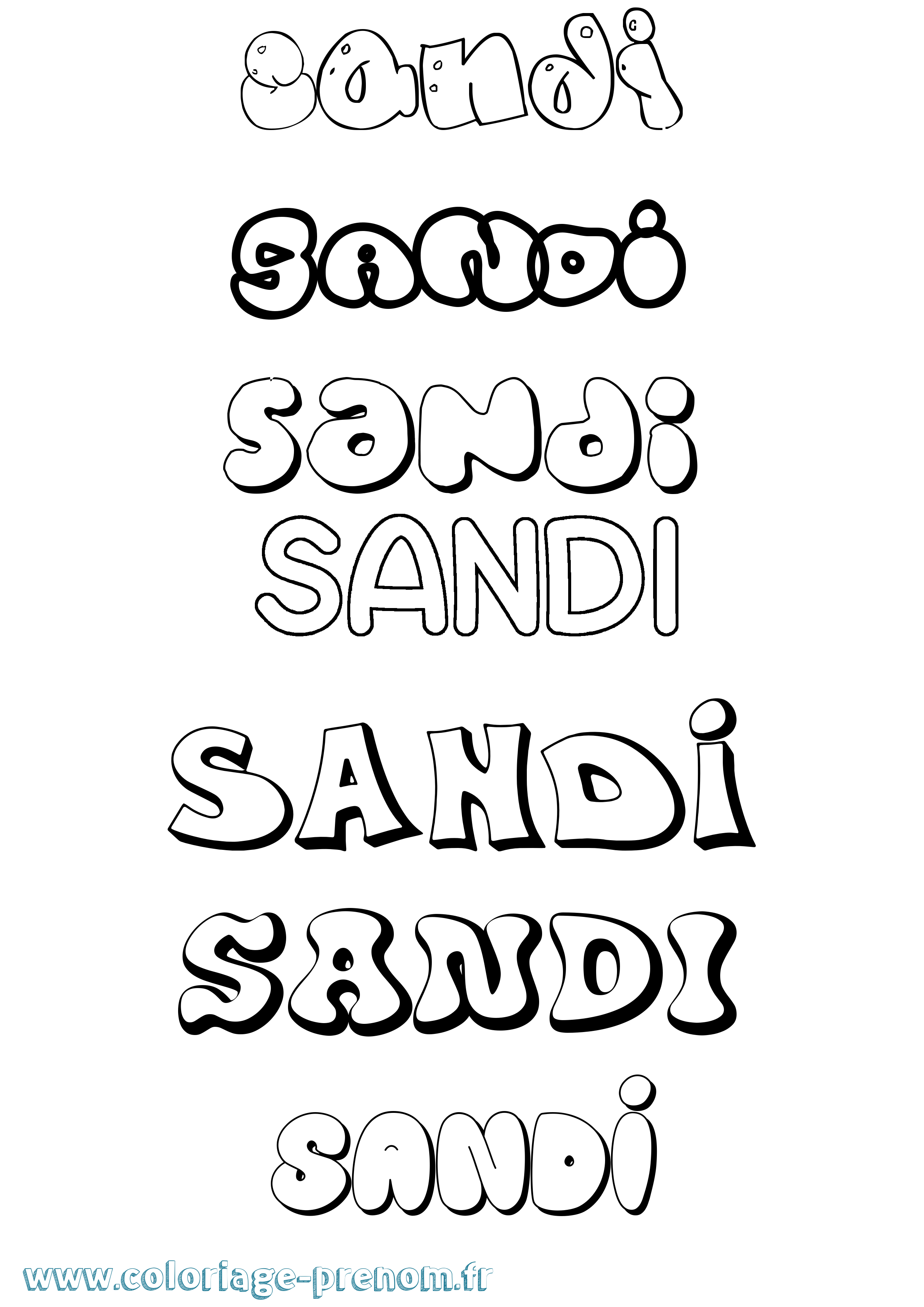 Coloriage Sandi Bubble Coloriage prénom Sandi Bubble