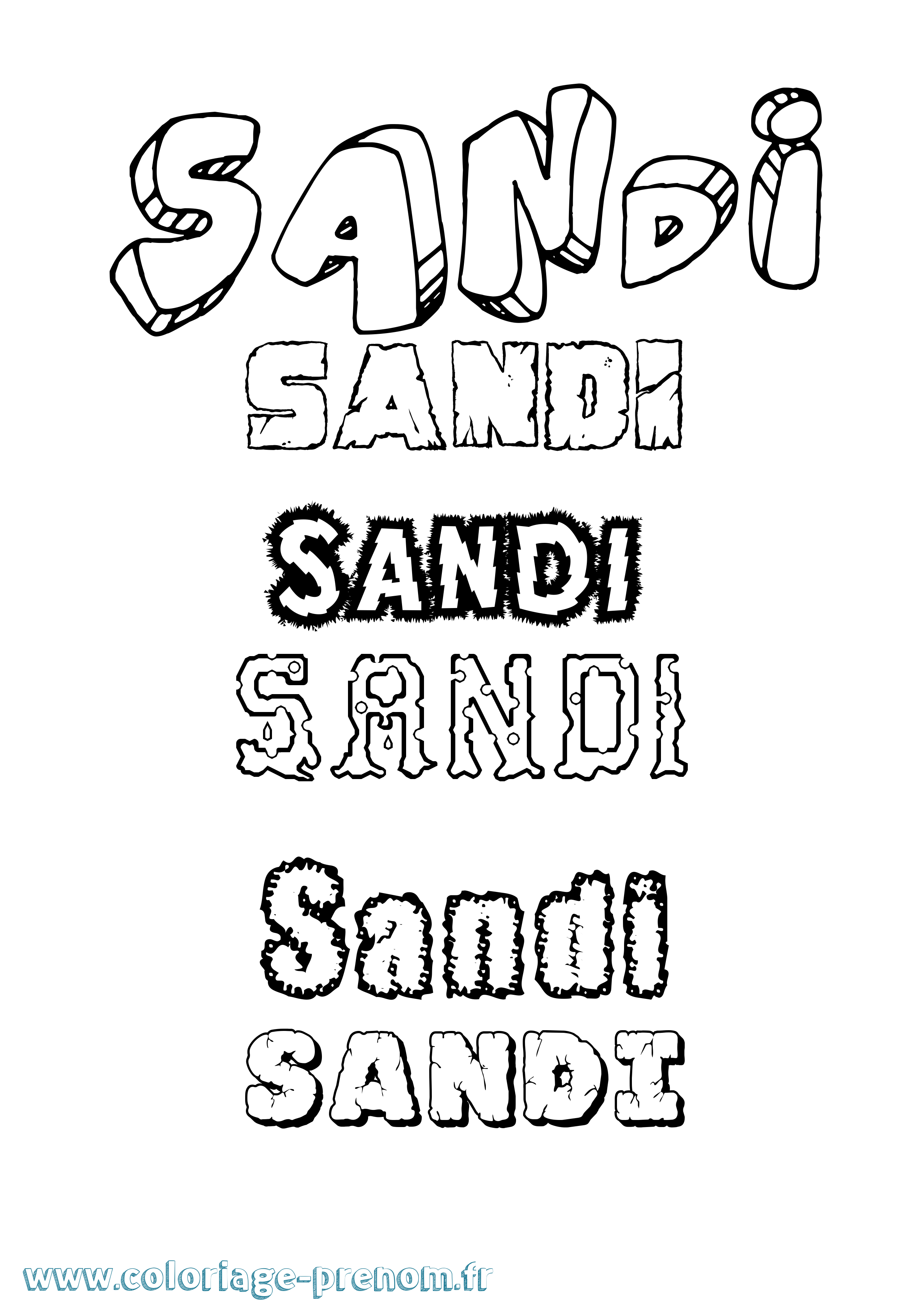 Coloriage Sandi Destructuré Coloriage prénom Sandi Destructuré