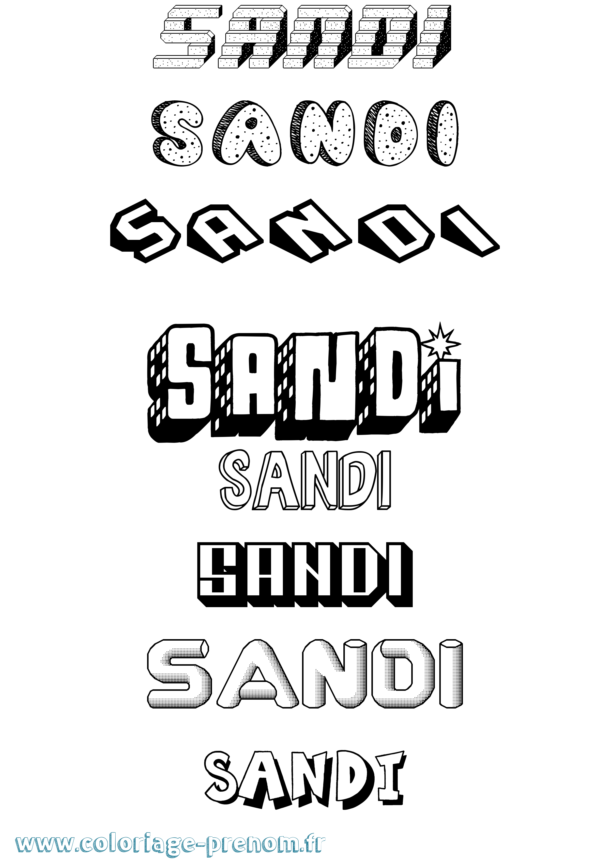 Coloriage Sandi Effet 3D Coloriage prénom Sandi Effet 3D