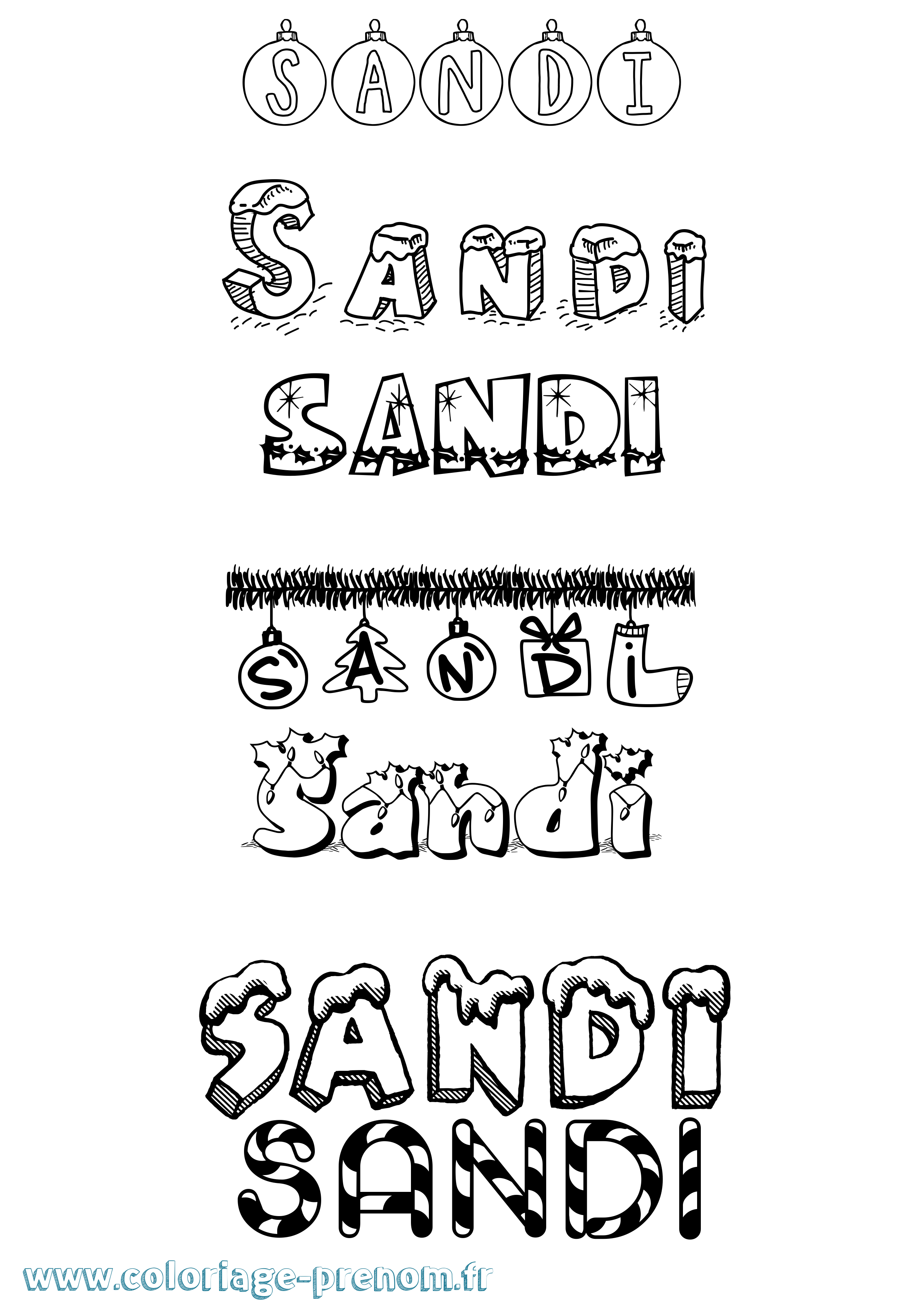 Coloriage Sandi Noël Coloriage prénom Sandi Noël
