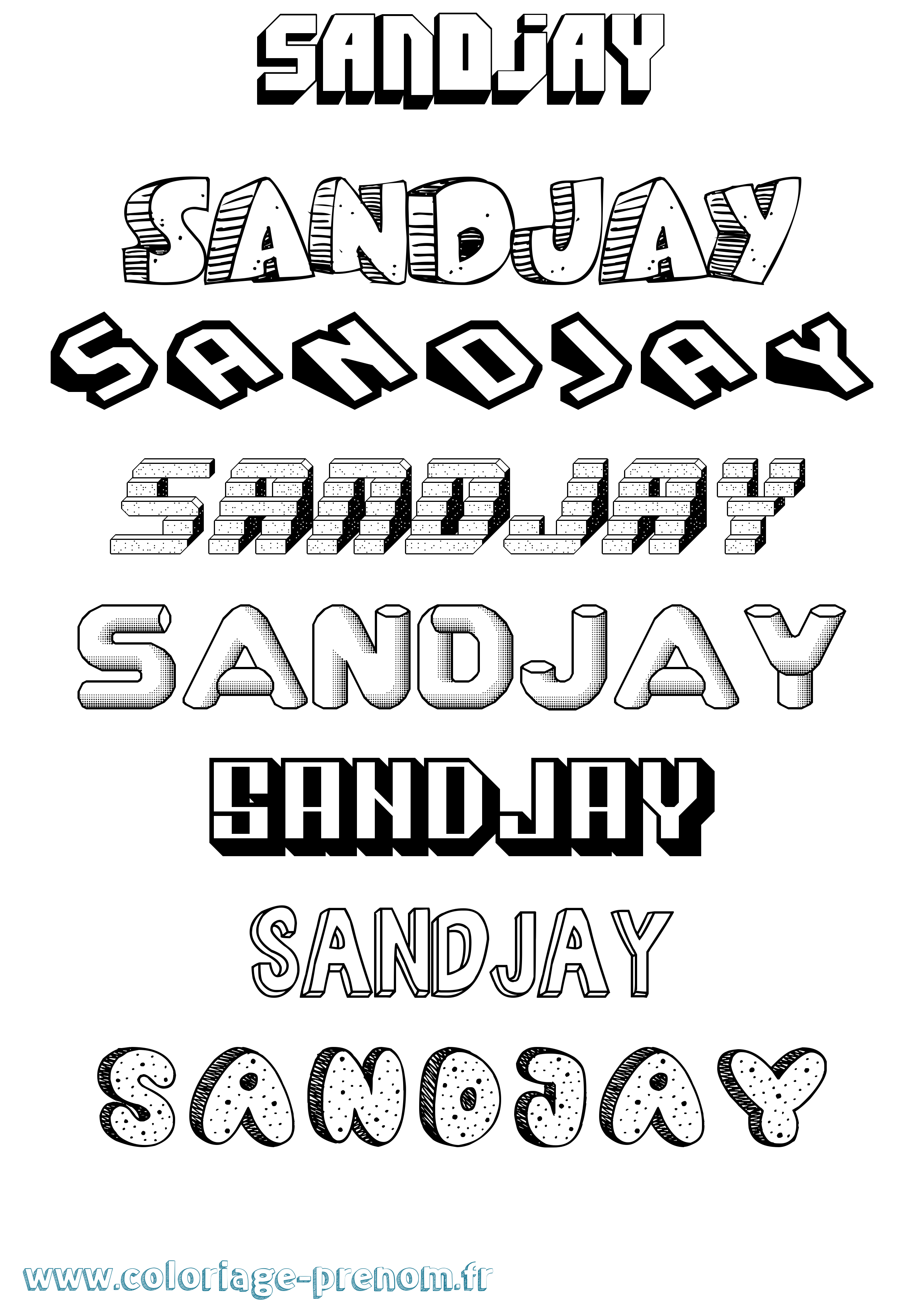 Coloriage Sandjay Effet 3D Coloriage prénom Sandjay Effet 3D