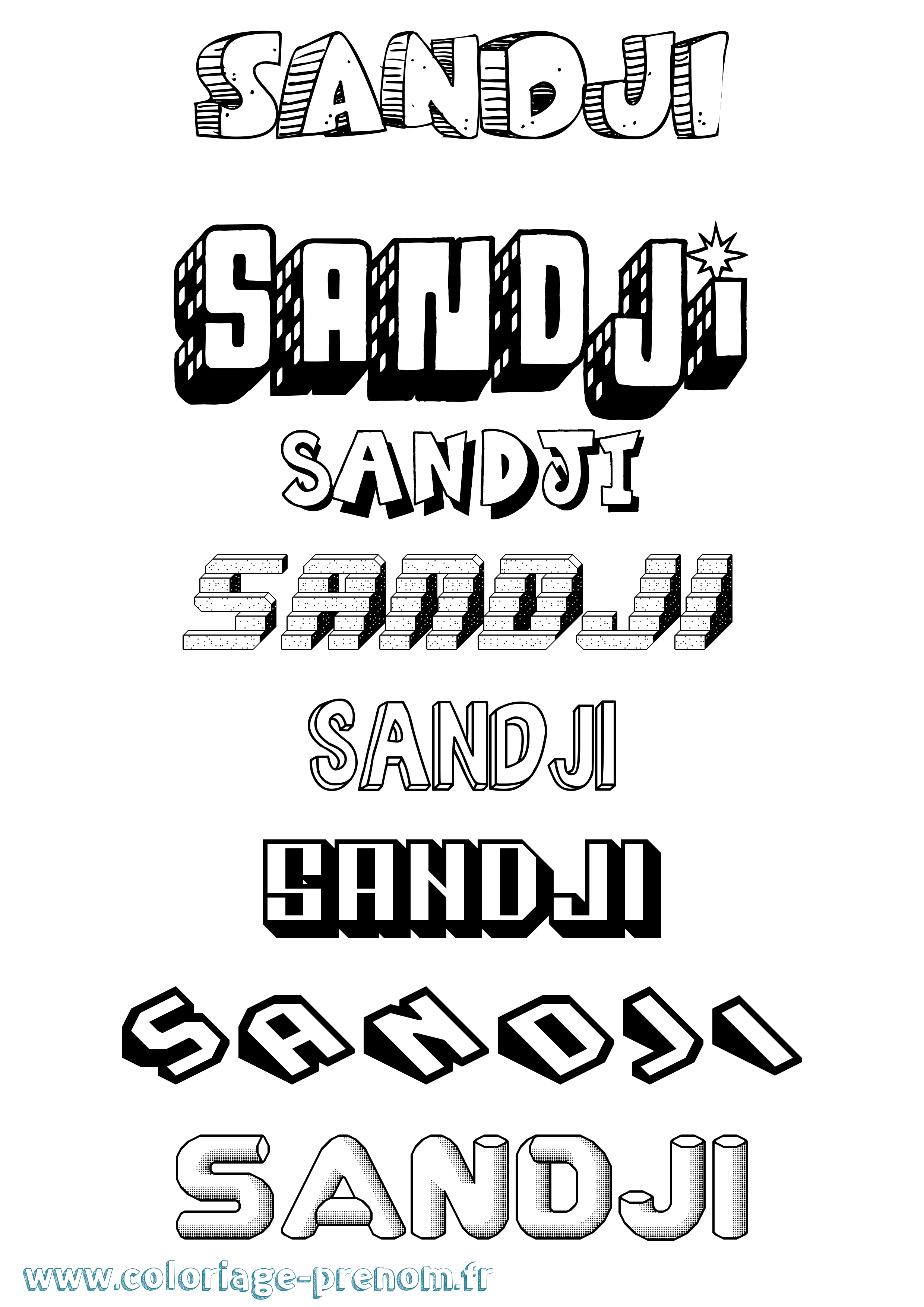 Coloriage Sandji Effet 3D Coloriage prénom Sandji Effet 3D