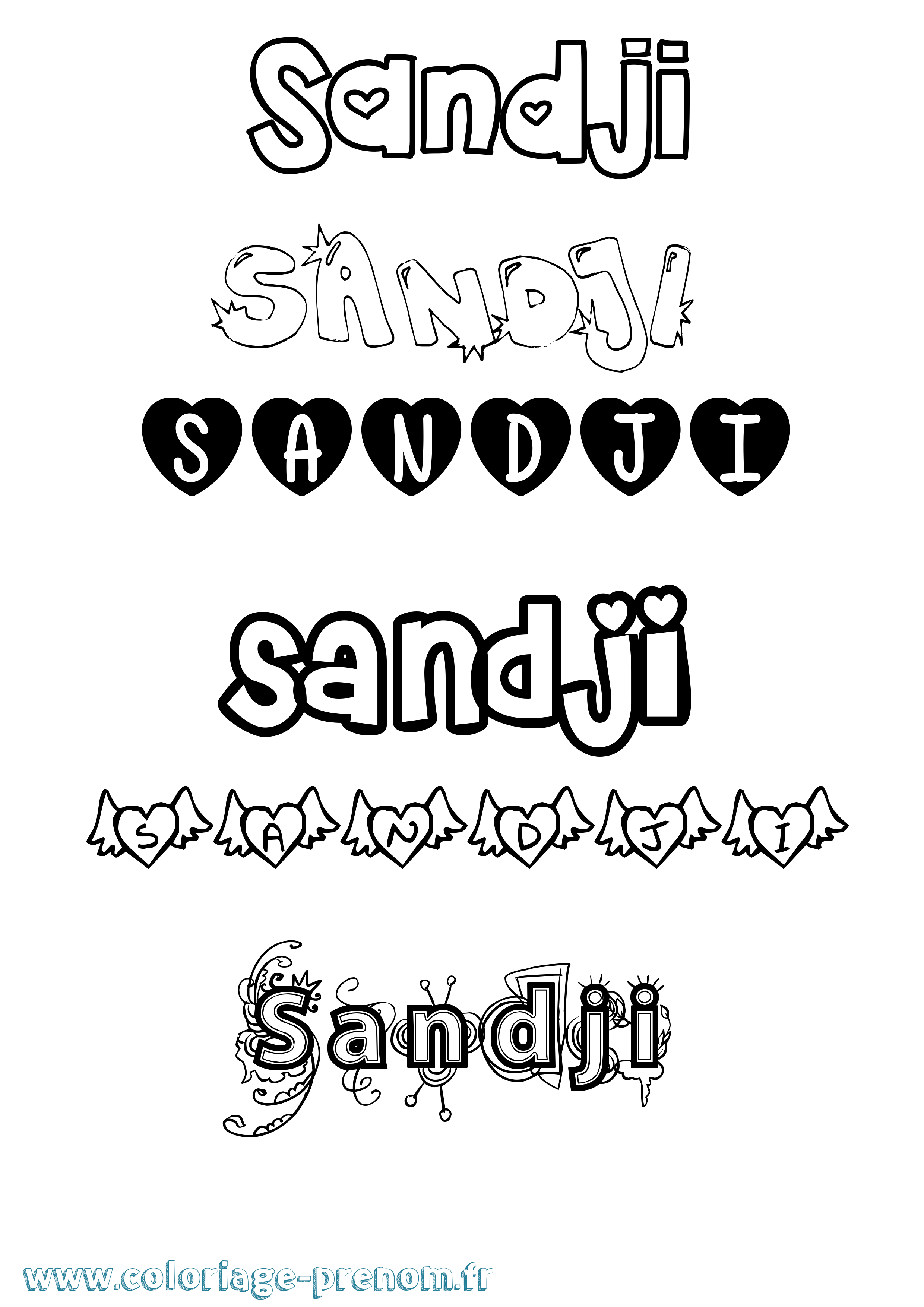 Coloriage Sandji Girly Coloriage prénom Sandji Girly