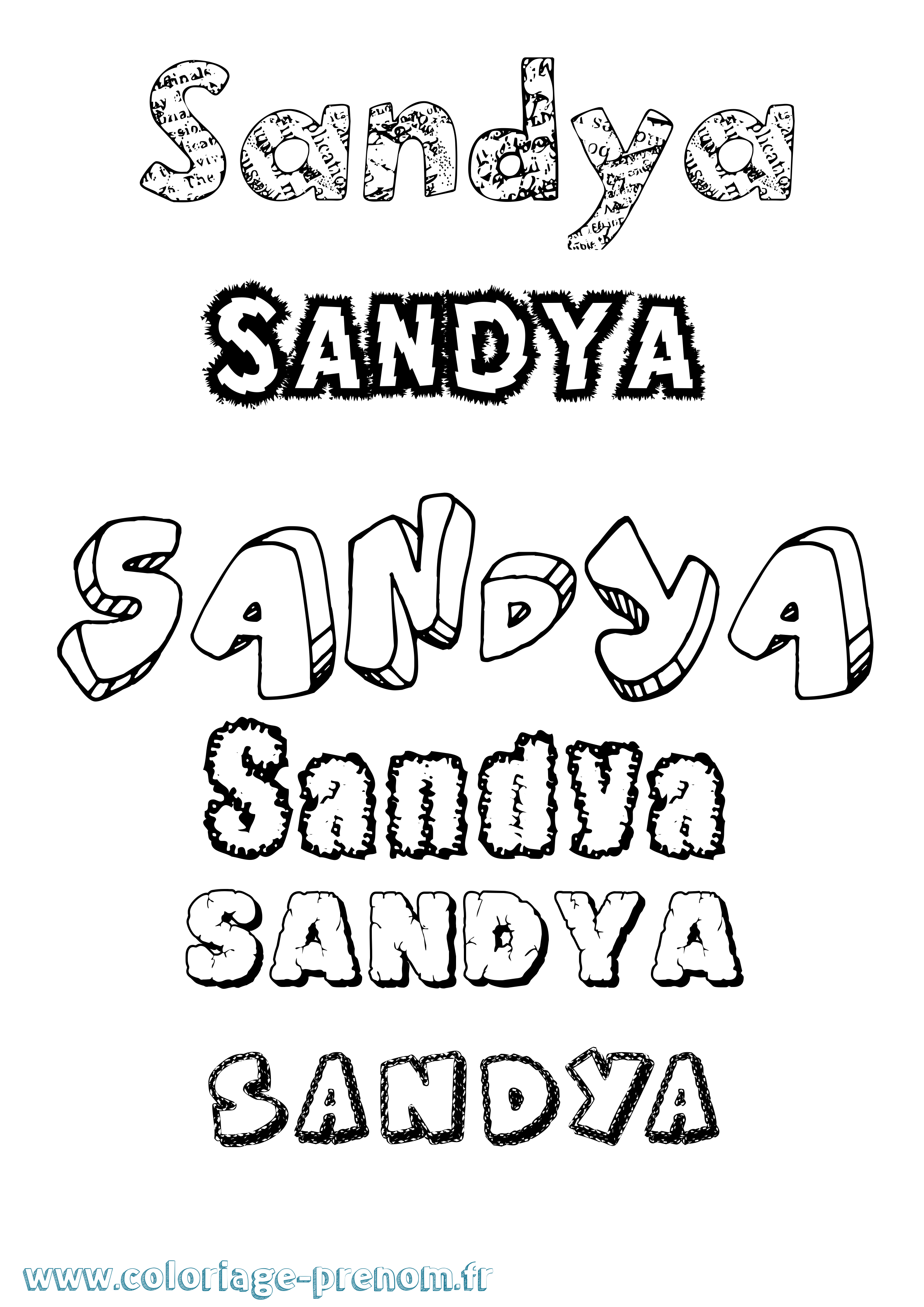 Coloriage Sandya Destructuré Coloriage prénom Sandya Destructuré