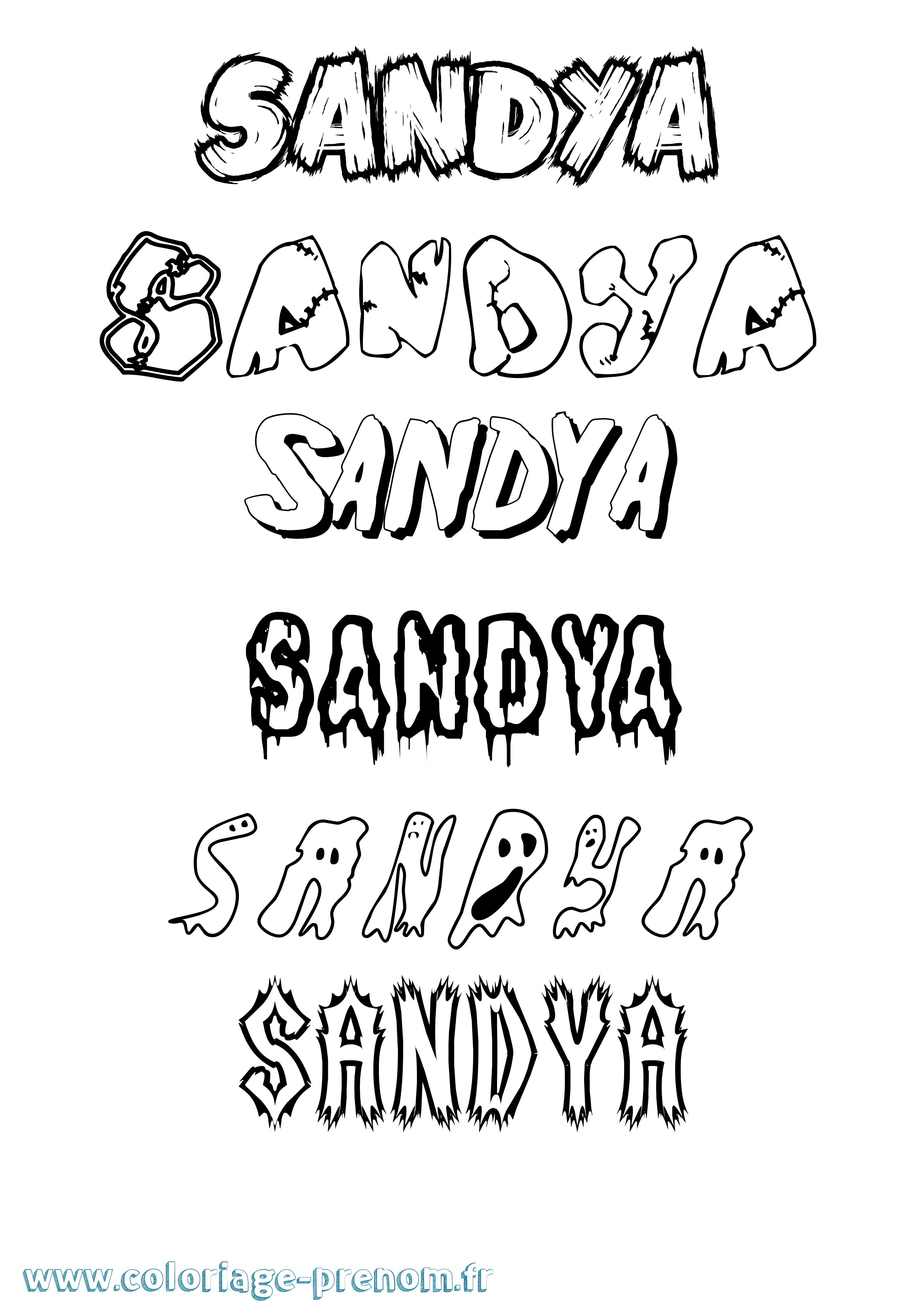 Coloriage Sandya Frisson Coloriage prénom Sandya Frisson