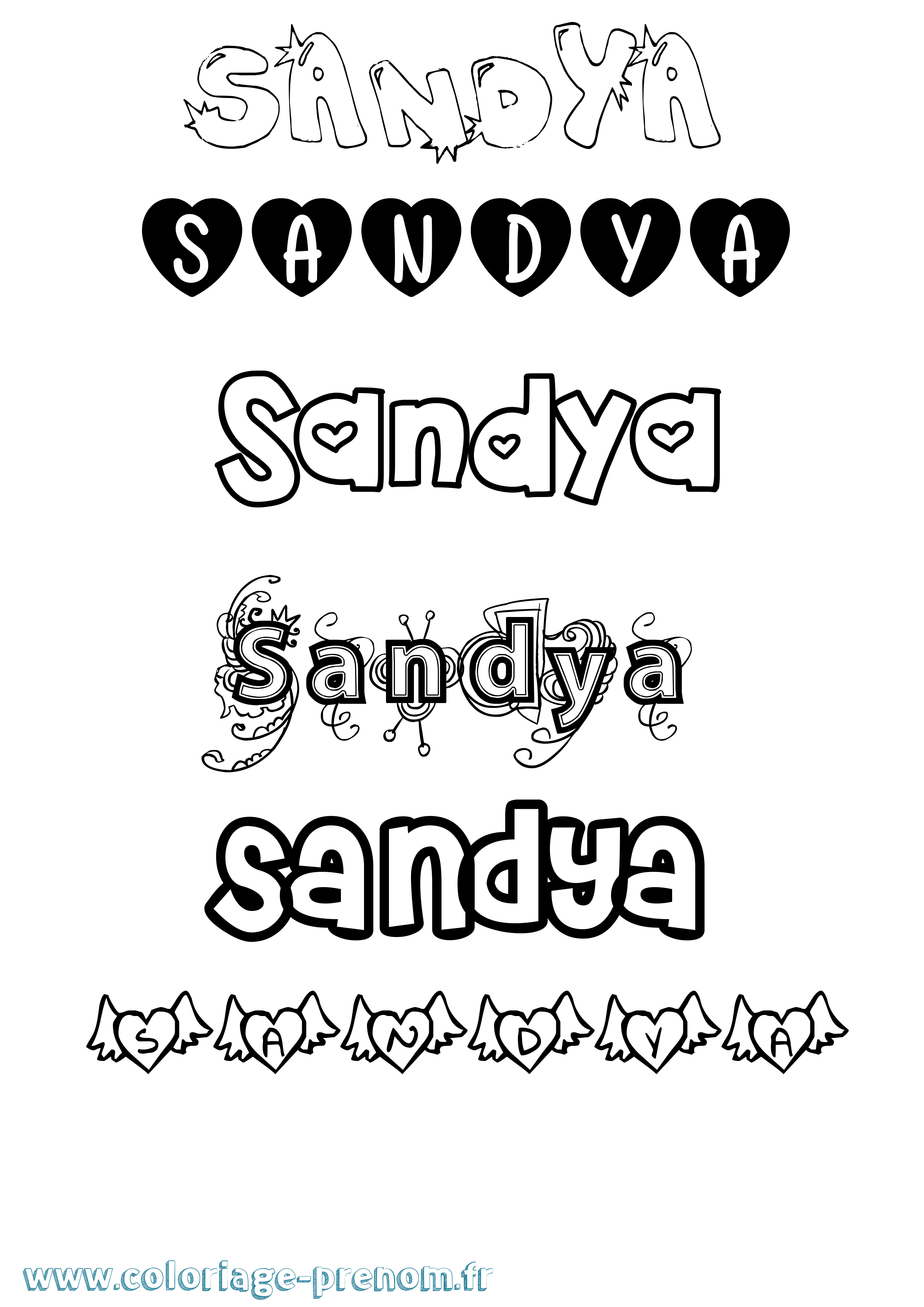 Coloriage Sandya Girly Coloriage prénom Sandya Girly