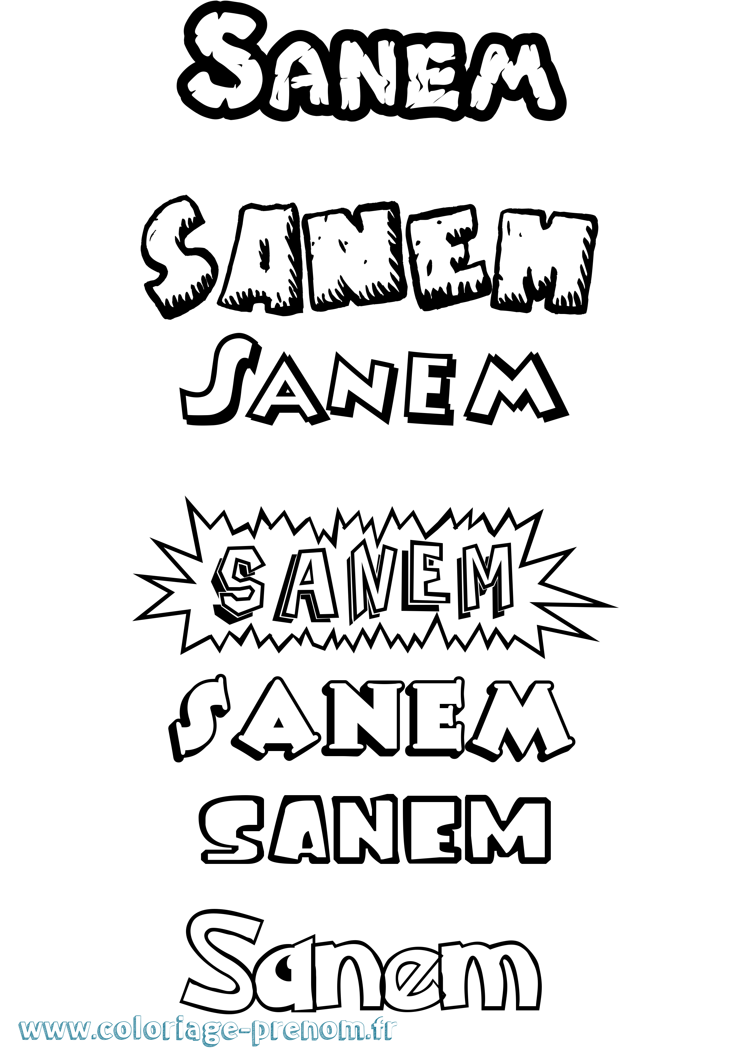 Coloriage Sanem Dessin Animé Coloriage prénom Sanem Dessin Animé
