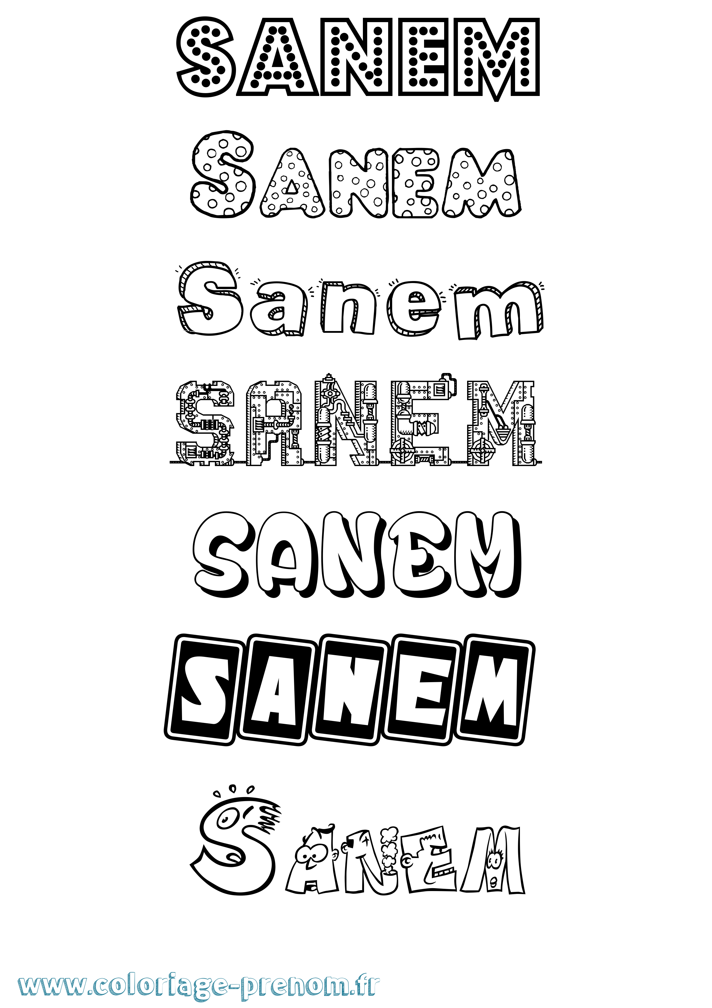 Coloriage Sanem Fun Coloriage prénom Sanem Fun
