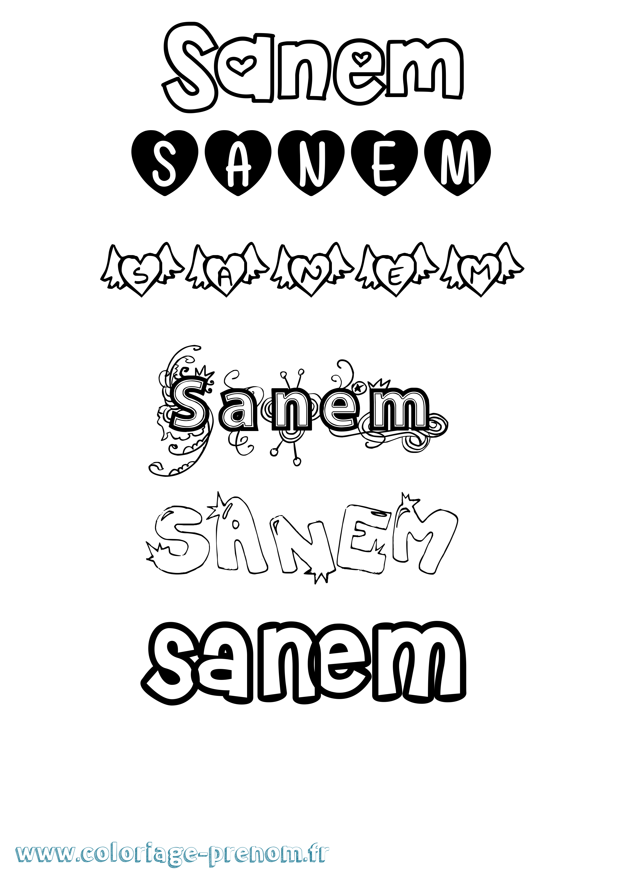 Coloriage Sanem Girly Coloriage prénom Sanem Girly